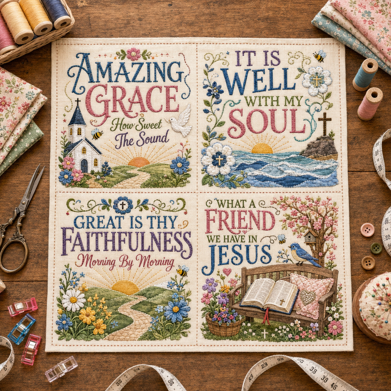 ✝️ Beloved Hymns Faith Fabric Patch Panel-HandPrint