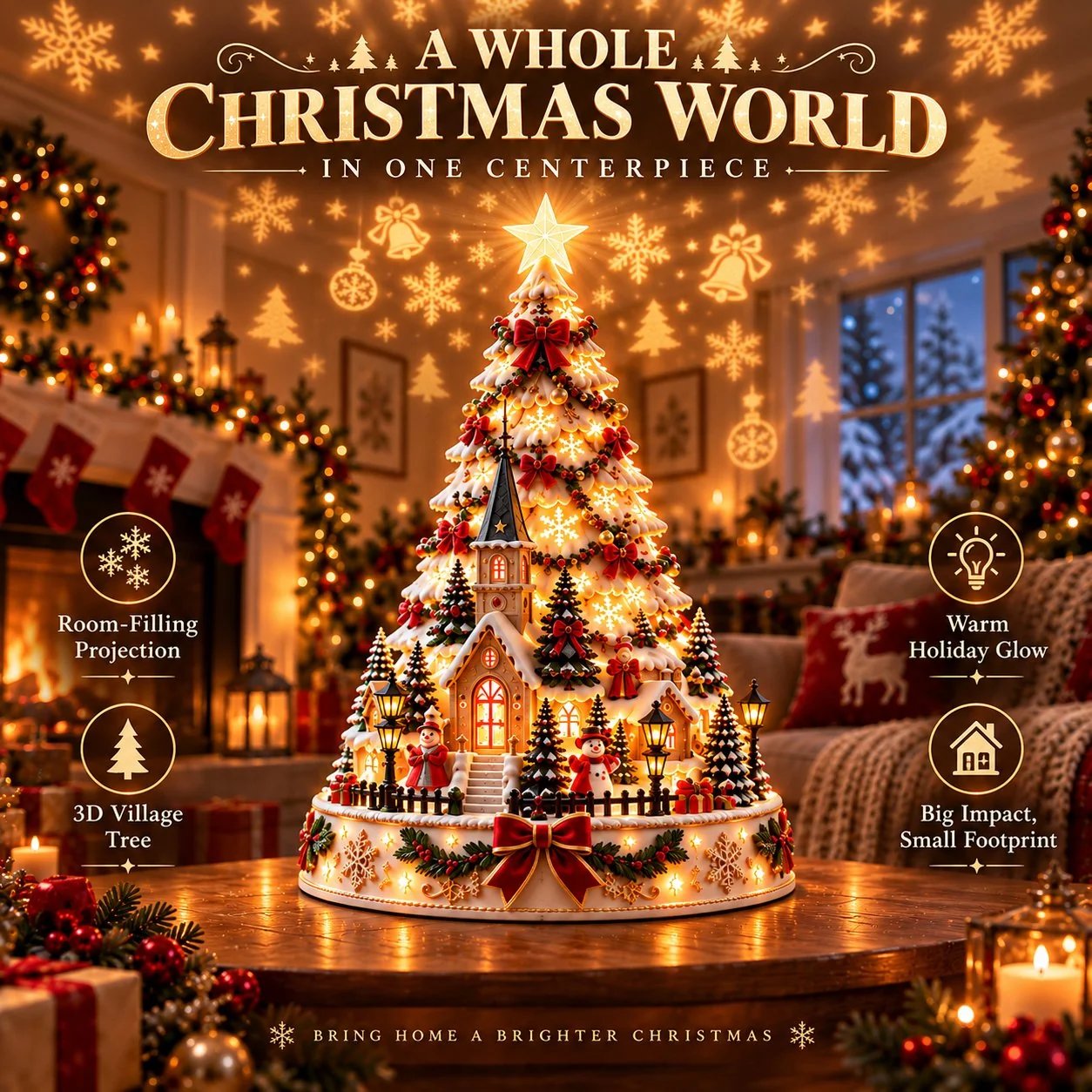 🤩49% OFF🎄Christmas Village Projection Centerpiece – BUY 2 FREE SHIPPING
