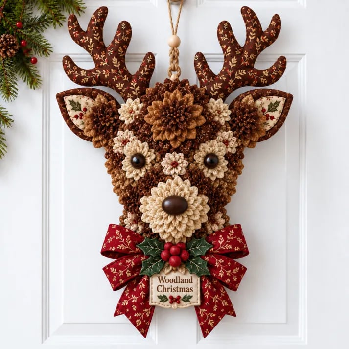 🎄✨Christmas Fabric Flower Door Hanging DIY Kit – Layered Holiday Décor-HandPrint
