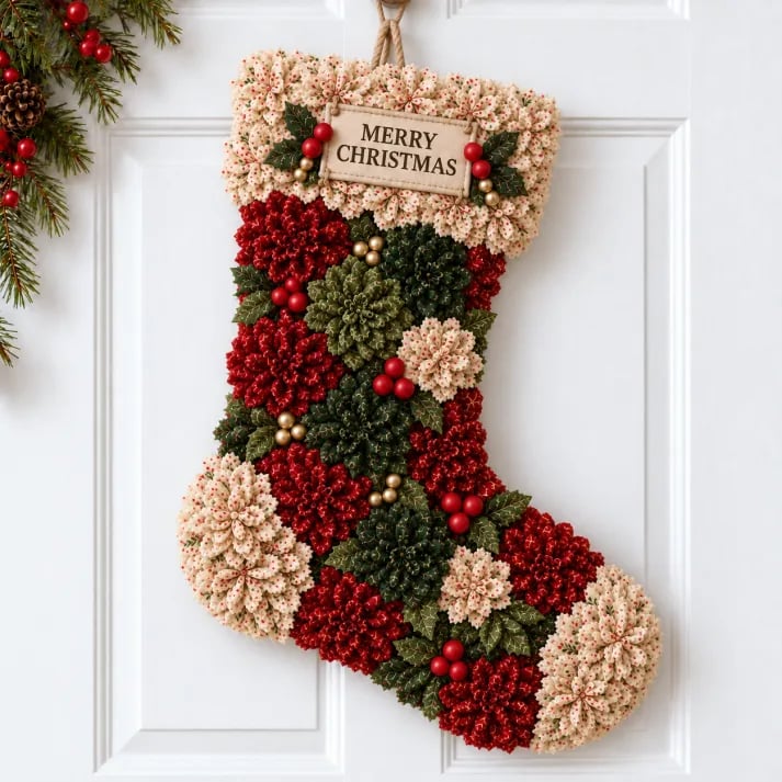 🎄✨Christmas Fabric Flower Door Hanging DIY Kit – Layered Holiday Décor-HandPrint