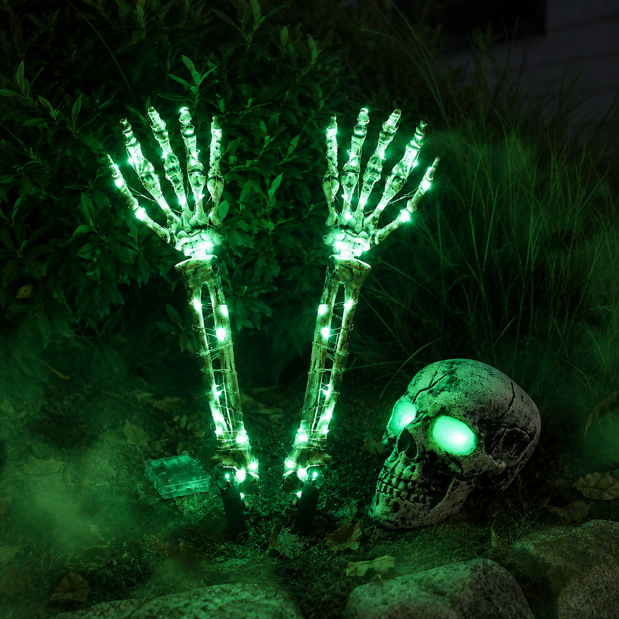 Halloween Skeleton Hands & Skull LED Yard Stakes-HandPrint