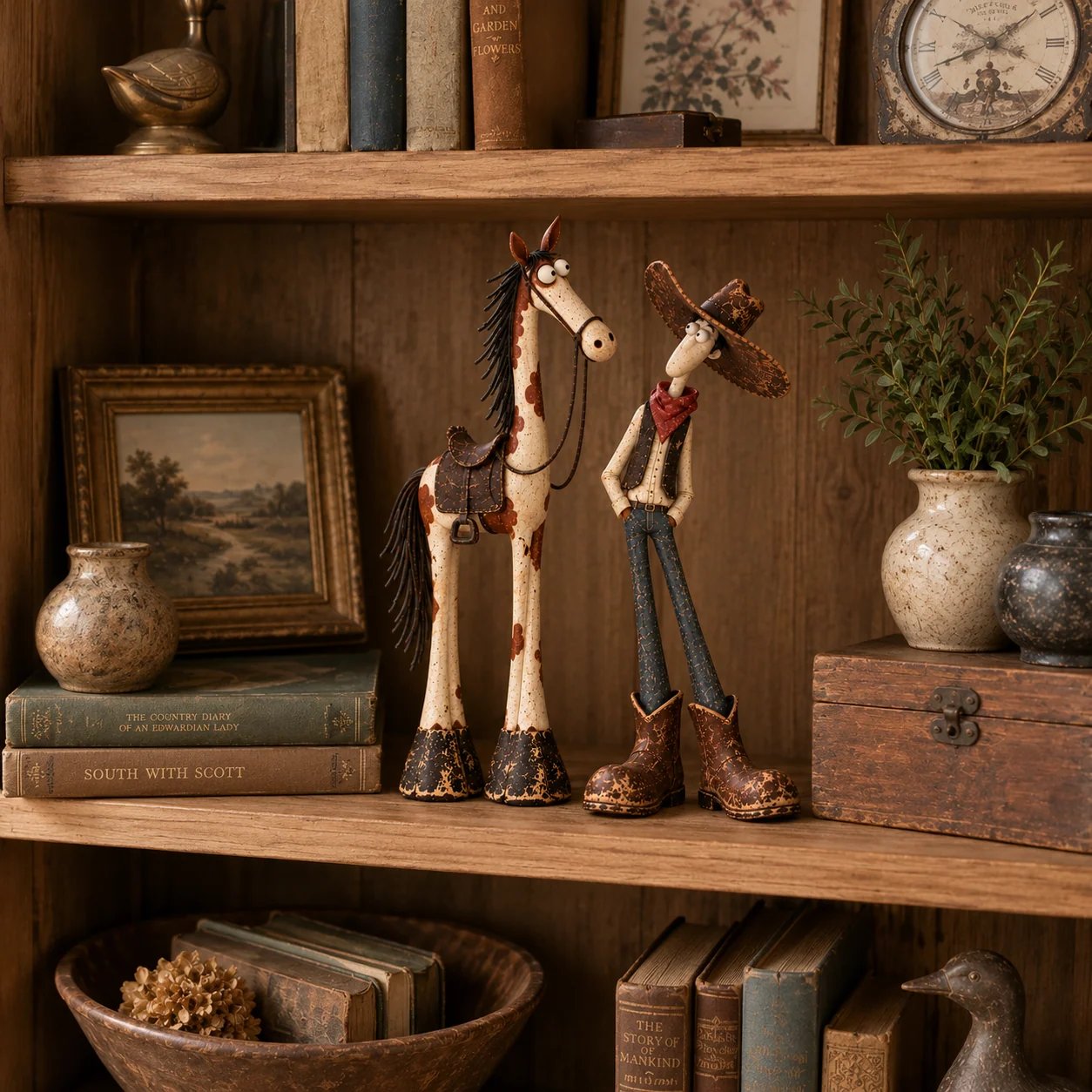 🤠🐴 Whimsical Western Cowboy & Horse Figurine Duo 🌵-HandPrint