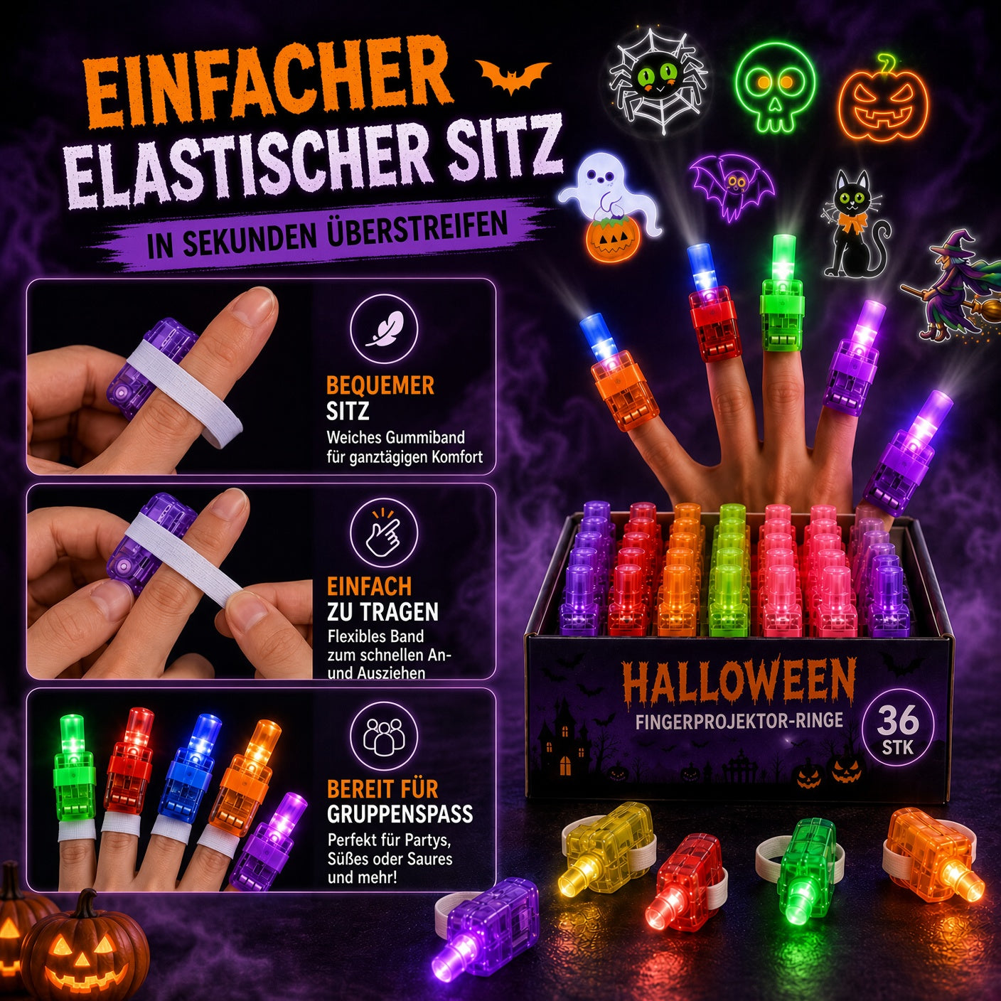 👻🎃 Halloween-Fingerprojektorringe – LED-Partymitgebsel für Kinder-HandPrint
