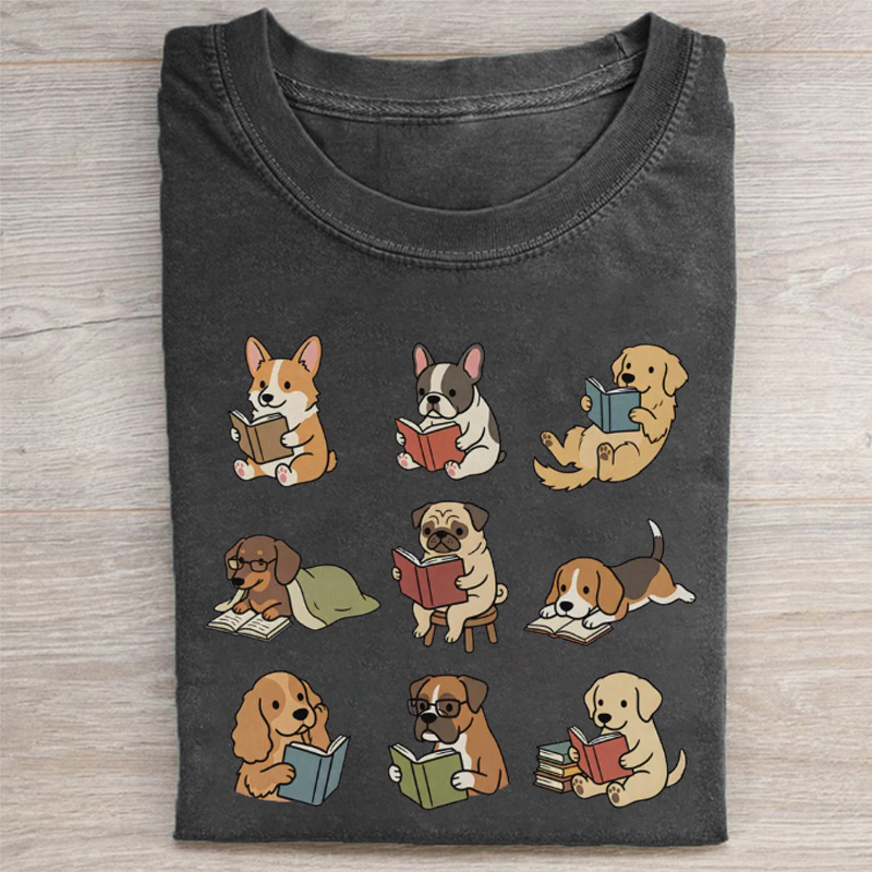 Funny Dog Reading T-shirt-NaturexCraft