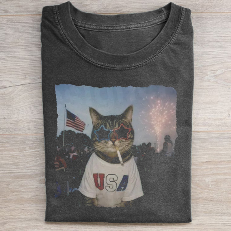 Patriotic Cat 4th of July T-shirt-NaturexCraft