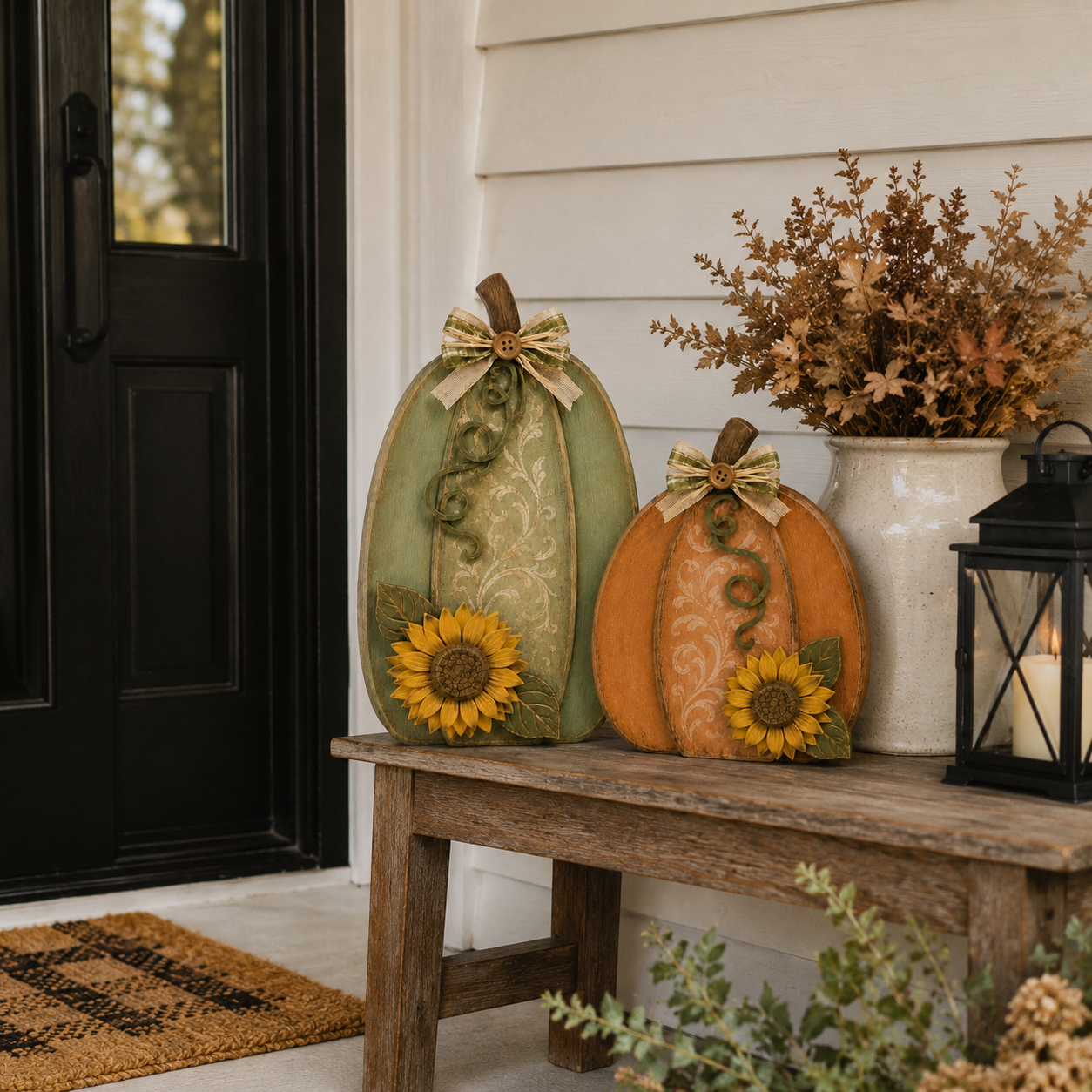 Harvest in Bloom – Solid Wood Pumpkin Pair-HandPrint