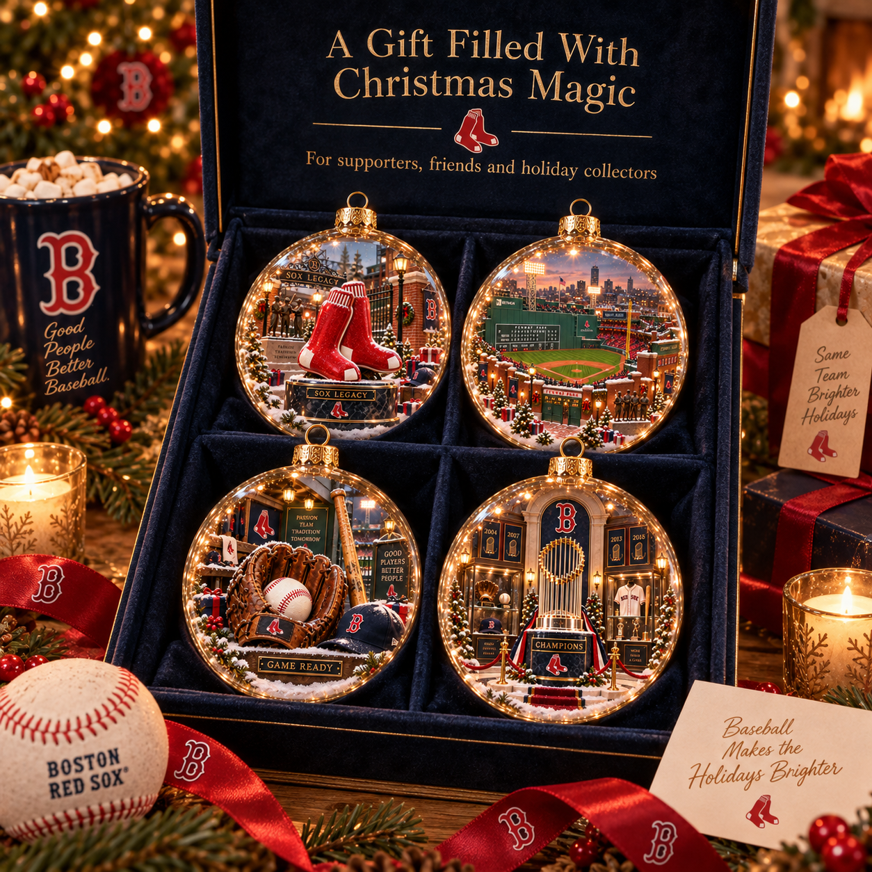 🎄 Go Sox — Light-Up Baseball Diorama Ornament-HandPrint
