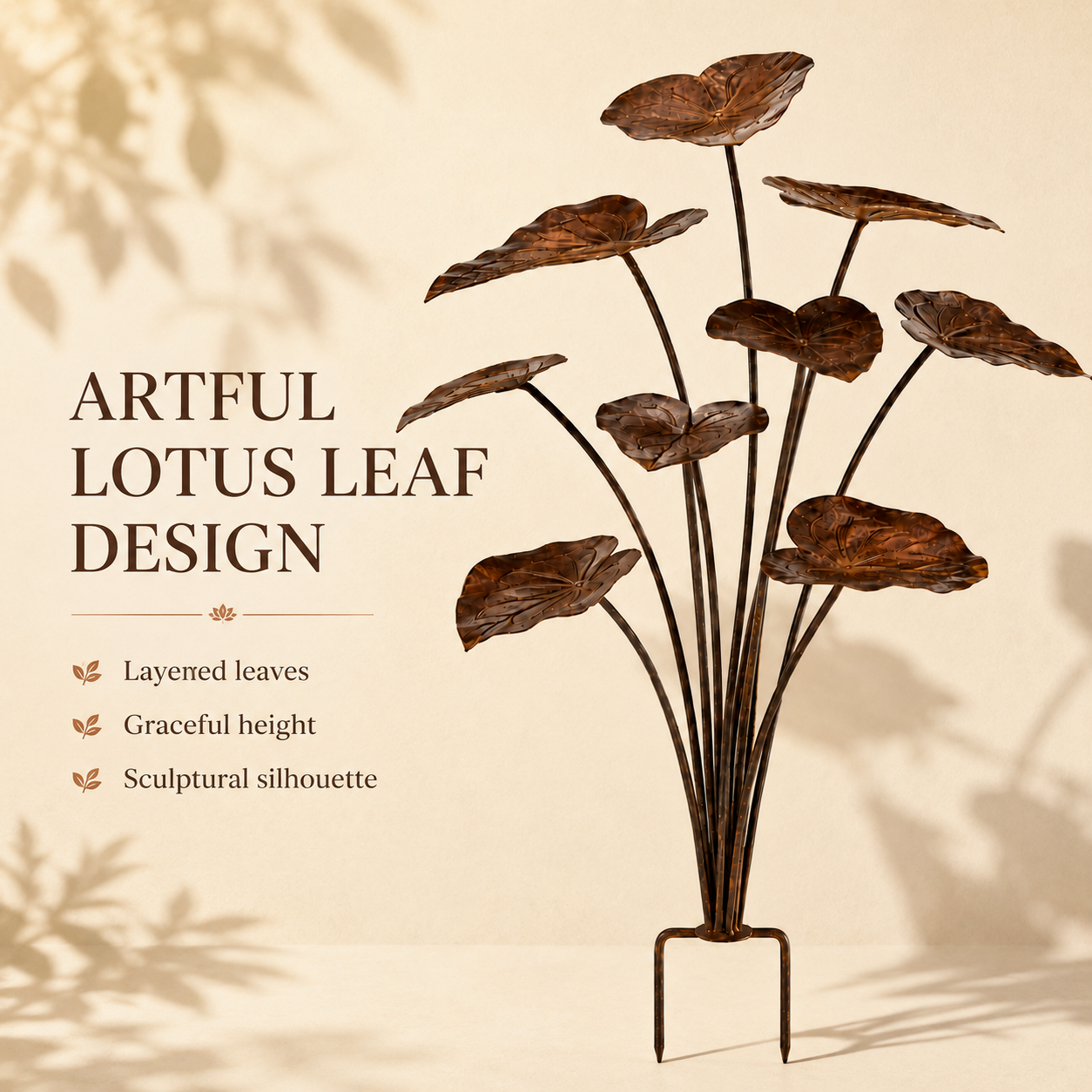 Rustic Metal Lotus Leaf Garden Stake-HandPrint