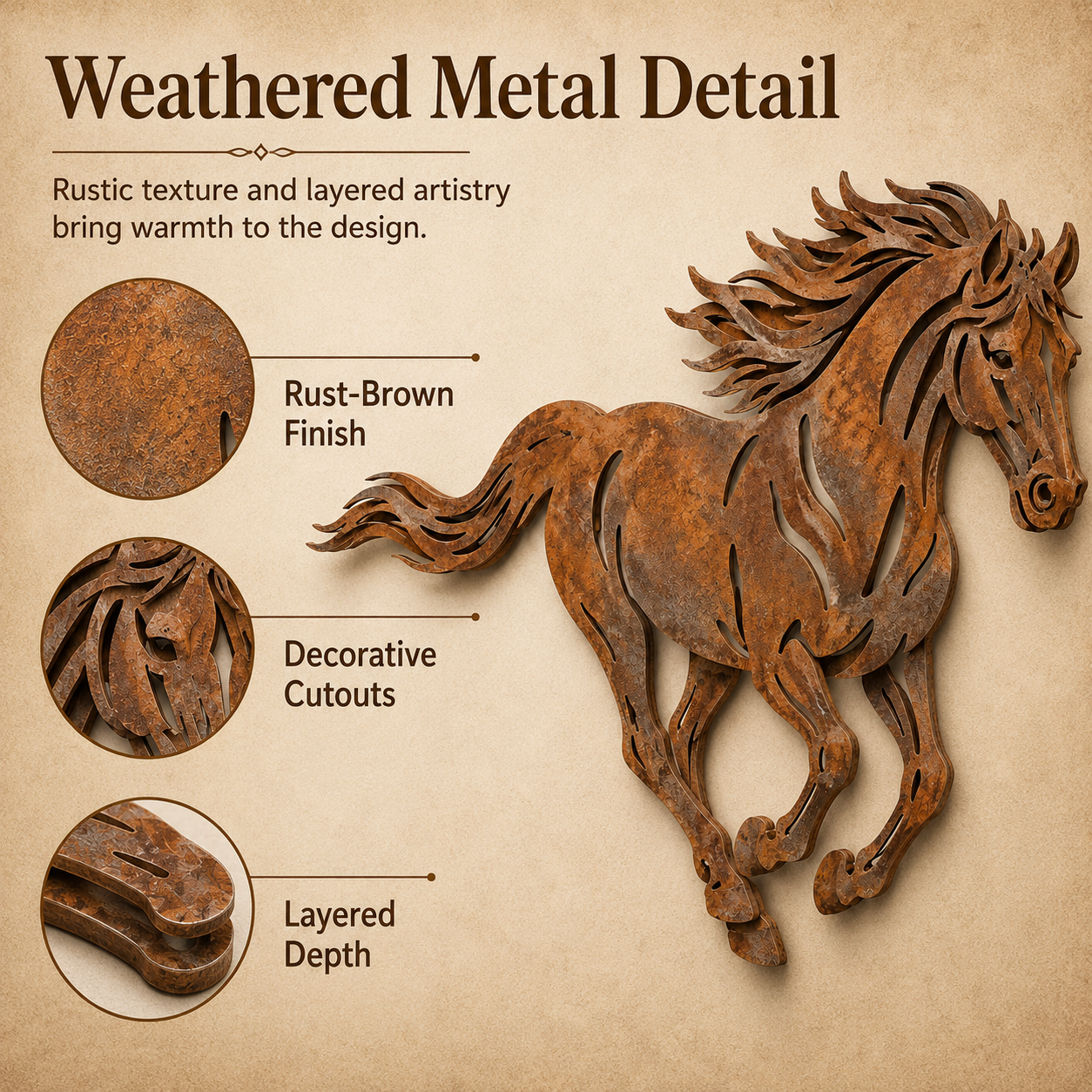 Rustic Running Horse Metal Wall Decor-HandPrint