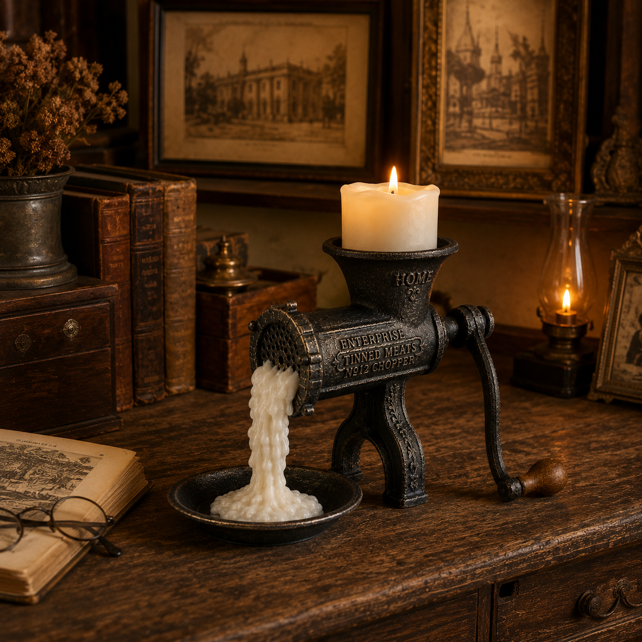 Vintage Meat Grinder Candle Holder-HandPrint