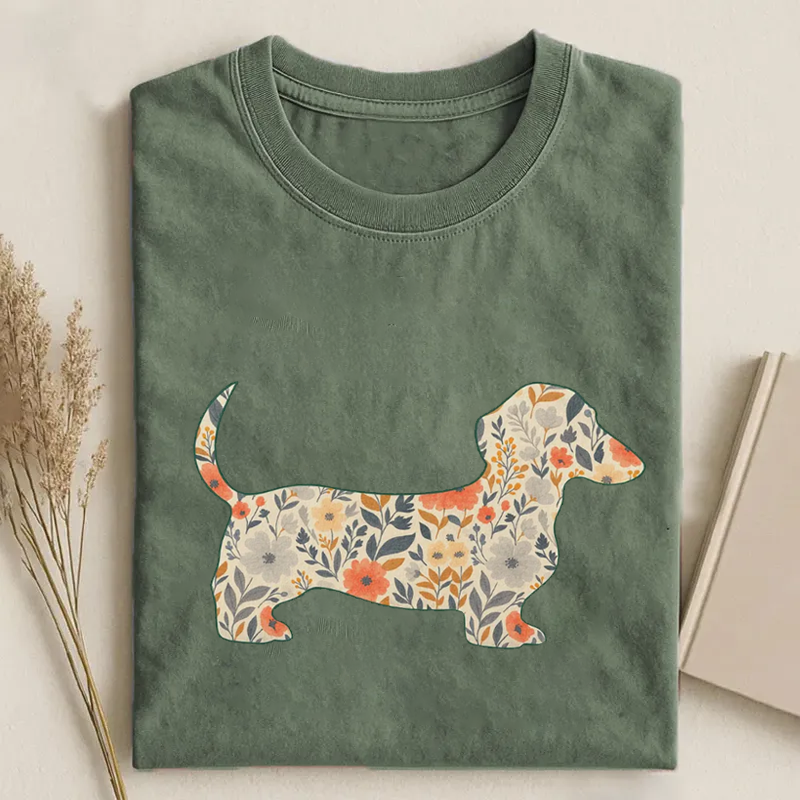 Floral Dachshund T-shirt-NaturexCraft