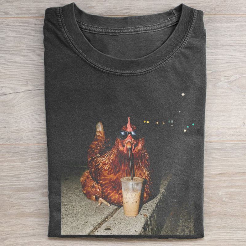 Chicken Drinking Iced Coffee T-shirt-NaturexCraft