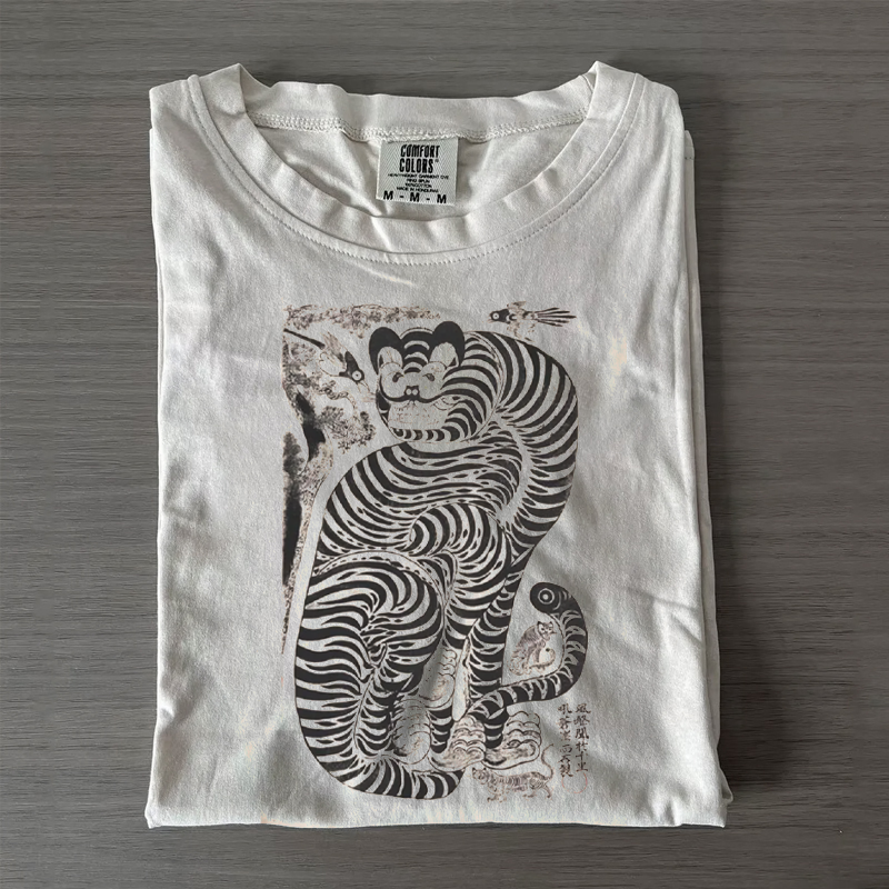 Korean Folk Art Tiger Graphic T-shirt-NaturexCraft