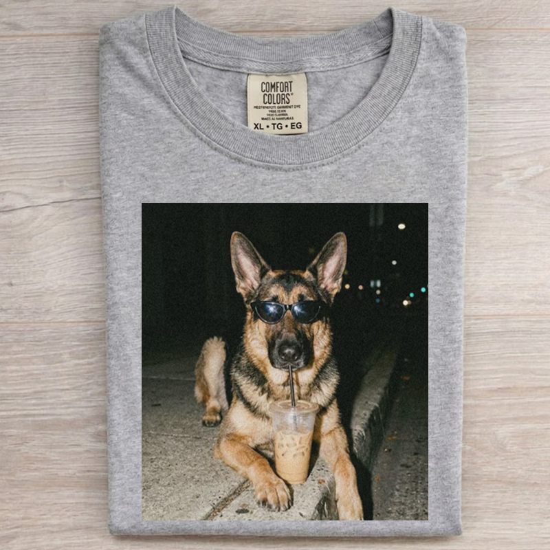 German Shepherd Drinking Iced Coffee T-shirt-NaturexCraft