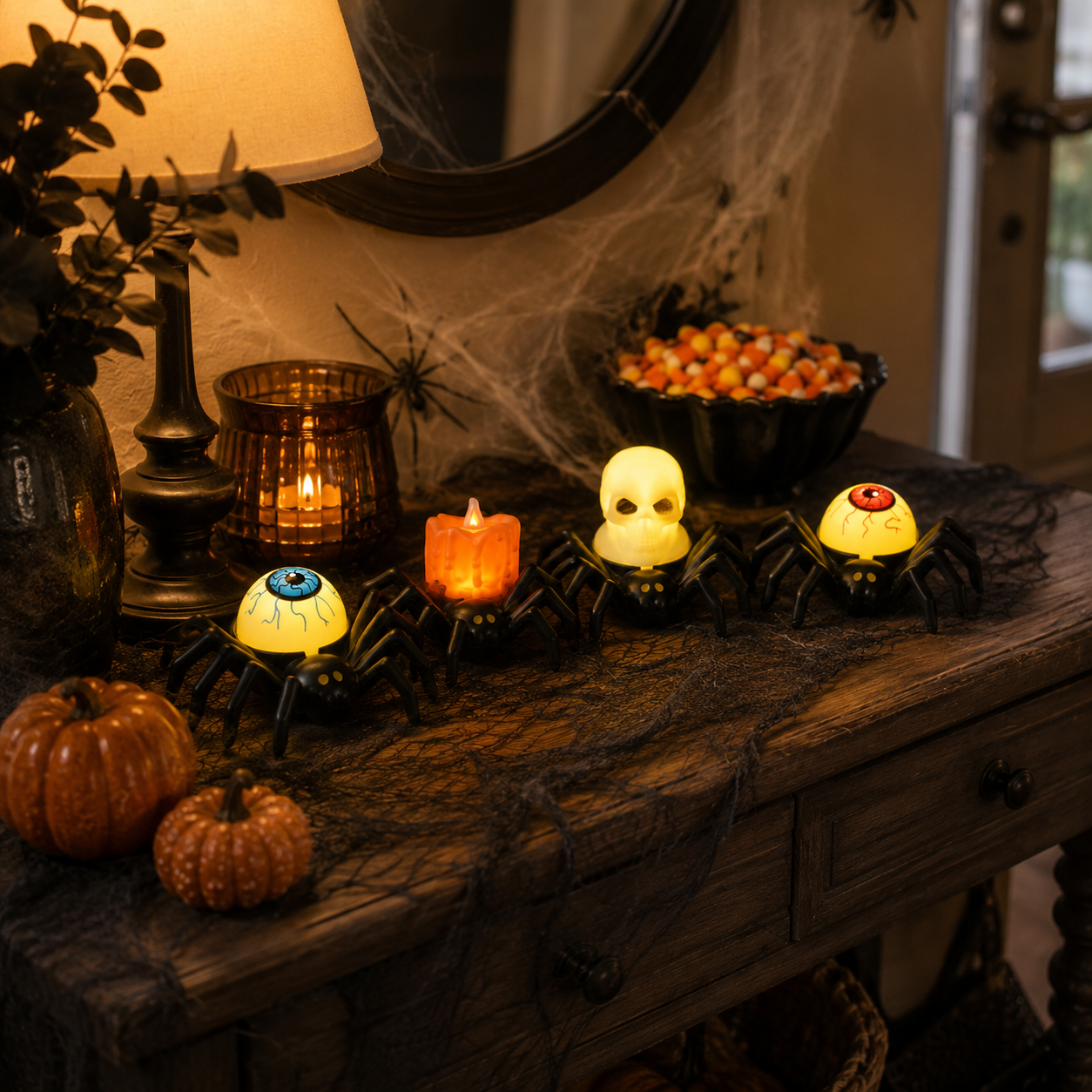 4-Pack Light-Up Spider Halloween Bracelets & Table Decor Set-HandPrint