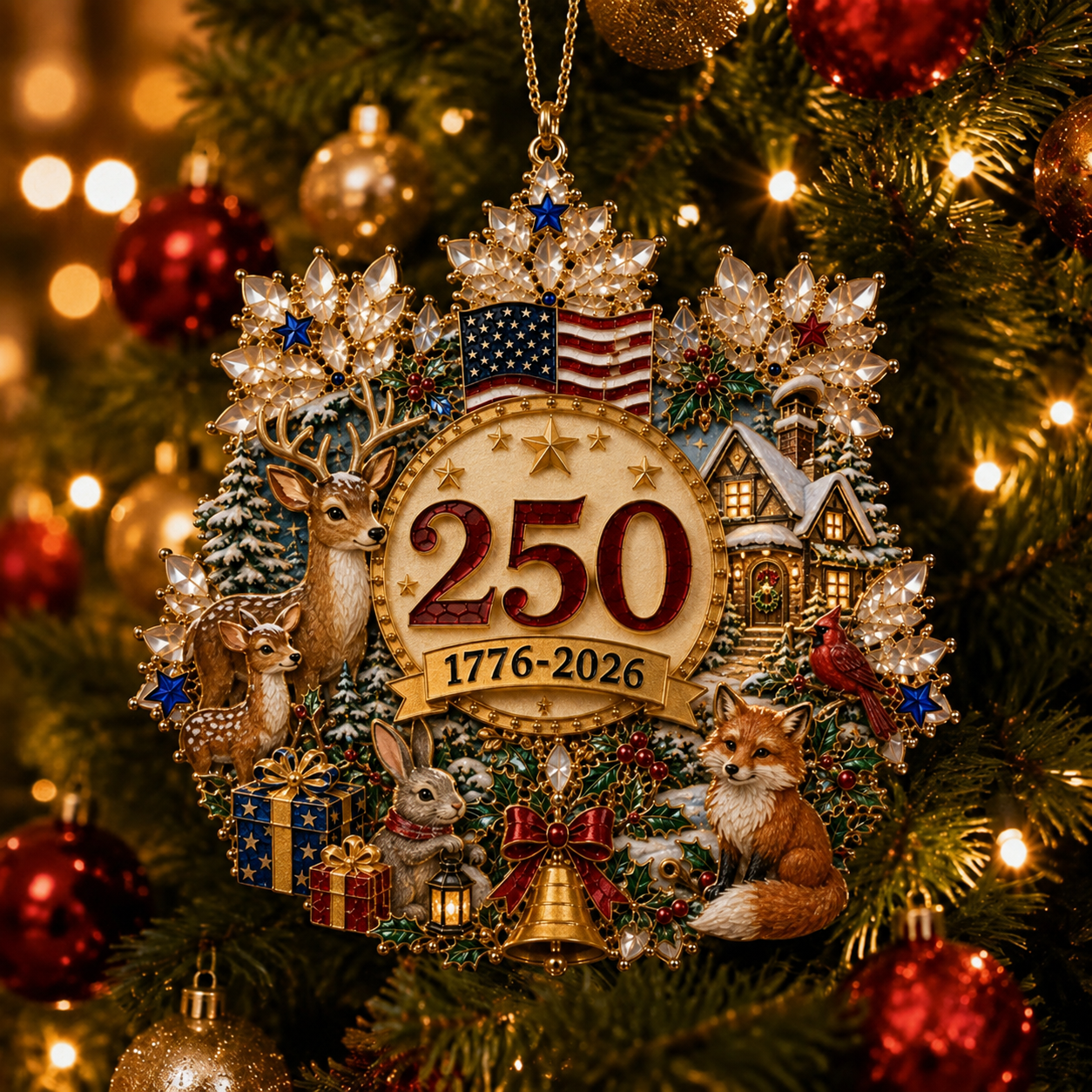 🔥LAST DAY 75% OFF!!🔥 America 250 Crystal Snowflake Heritage Ornament™-HandPrint