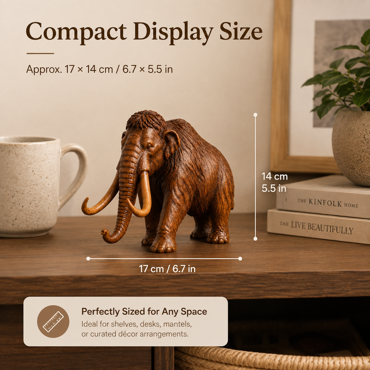 Wooden Woolly Mammoth Figurine – Rustic Carved Animal Decor-HandPrint