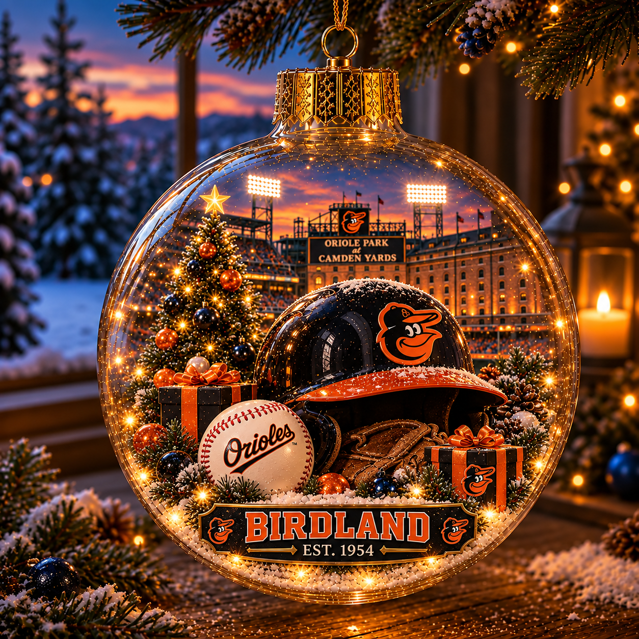 ⚾🎄 Bring the Ballpark Home — Light-Up Baseball Christmas Diorama Ornament-HandPrint
