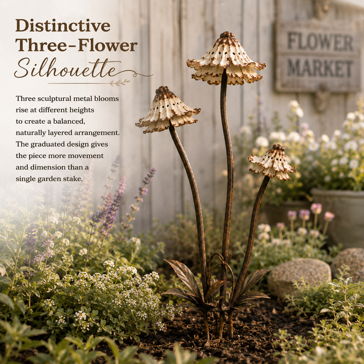 Vintage Distressed Metal Flower Garden Stake-HandPrint