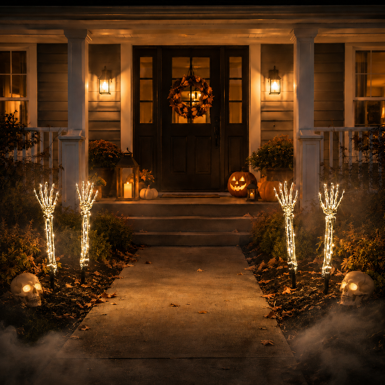 Halloween Skeleton Hands & Skull LED Yard Stakes-HandPrint