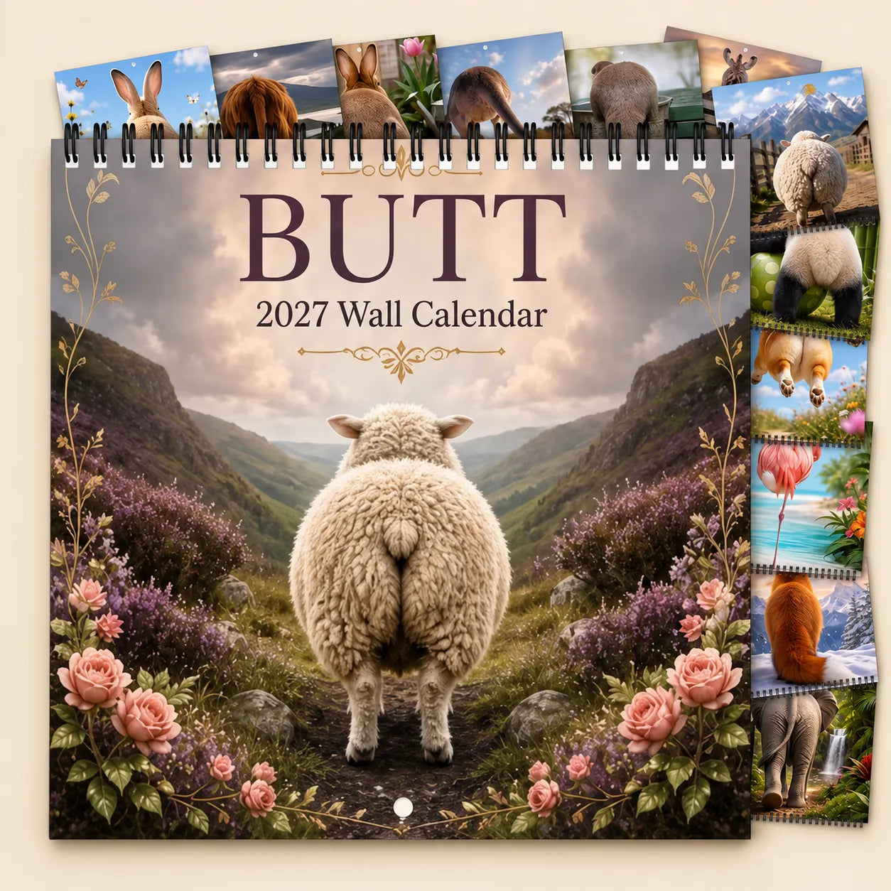 🍑🐾 BUTT Seriously… 2027 Funny Animal Wall Calendar-HandPrint