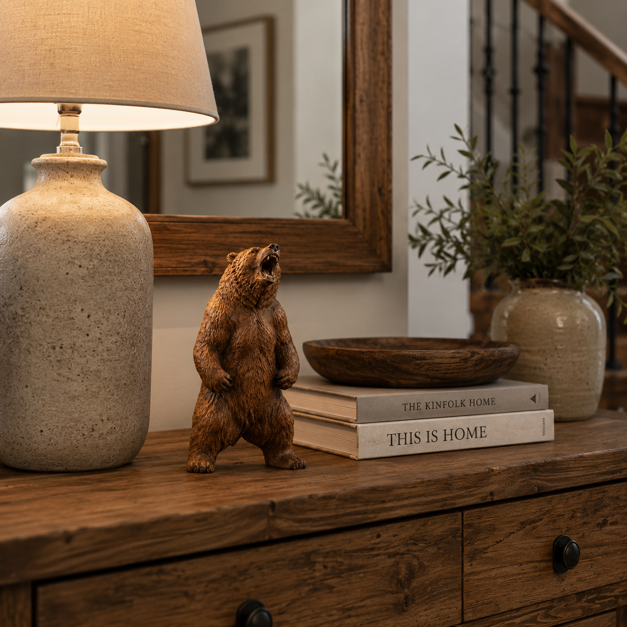 🐻 Powerful Roaring Bear Wood Sculpture-HandPrint