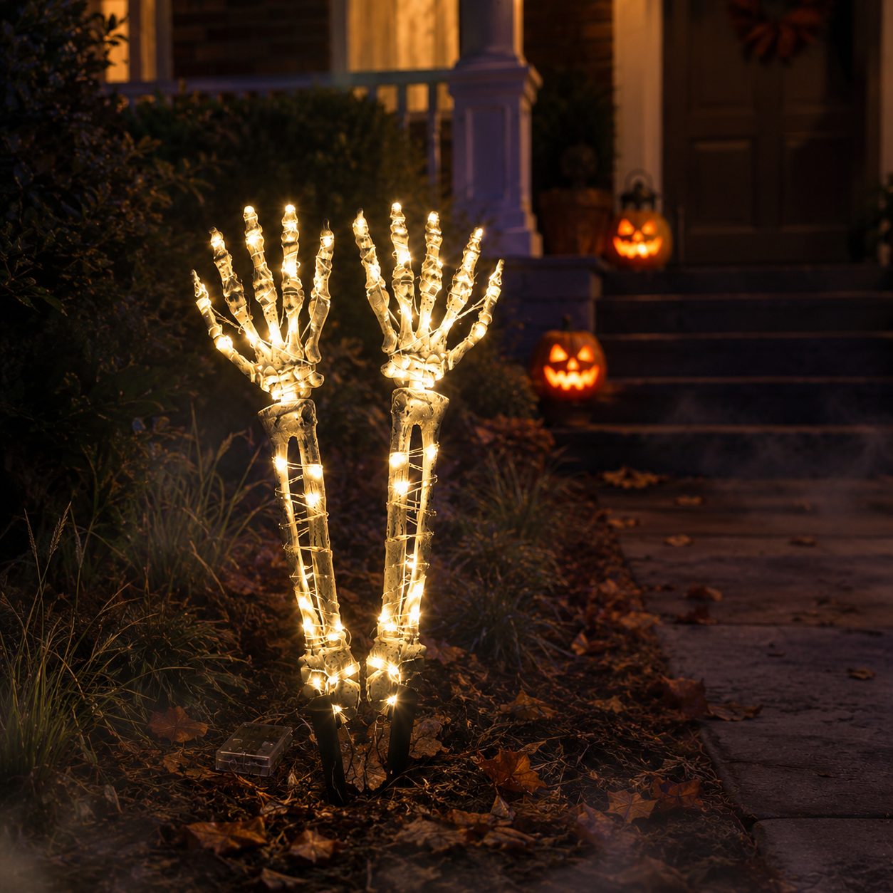 Halloween Skeleton Hands & Skull LED Yard Stakes-HandPrint
