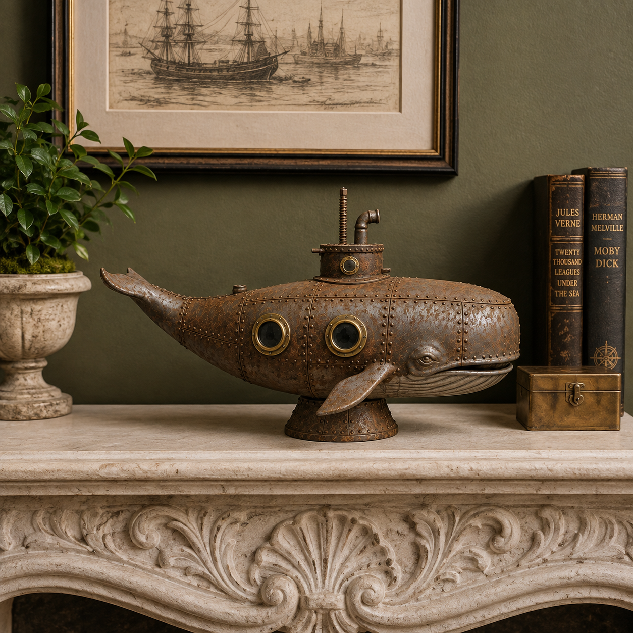 Vintage Mechanical Whale Sculpture-HandPrint