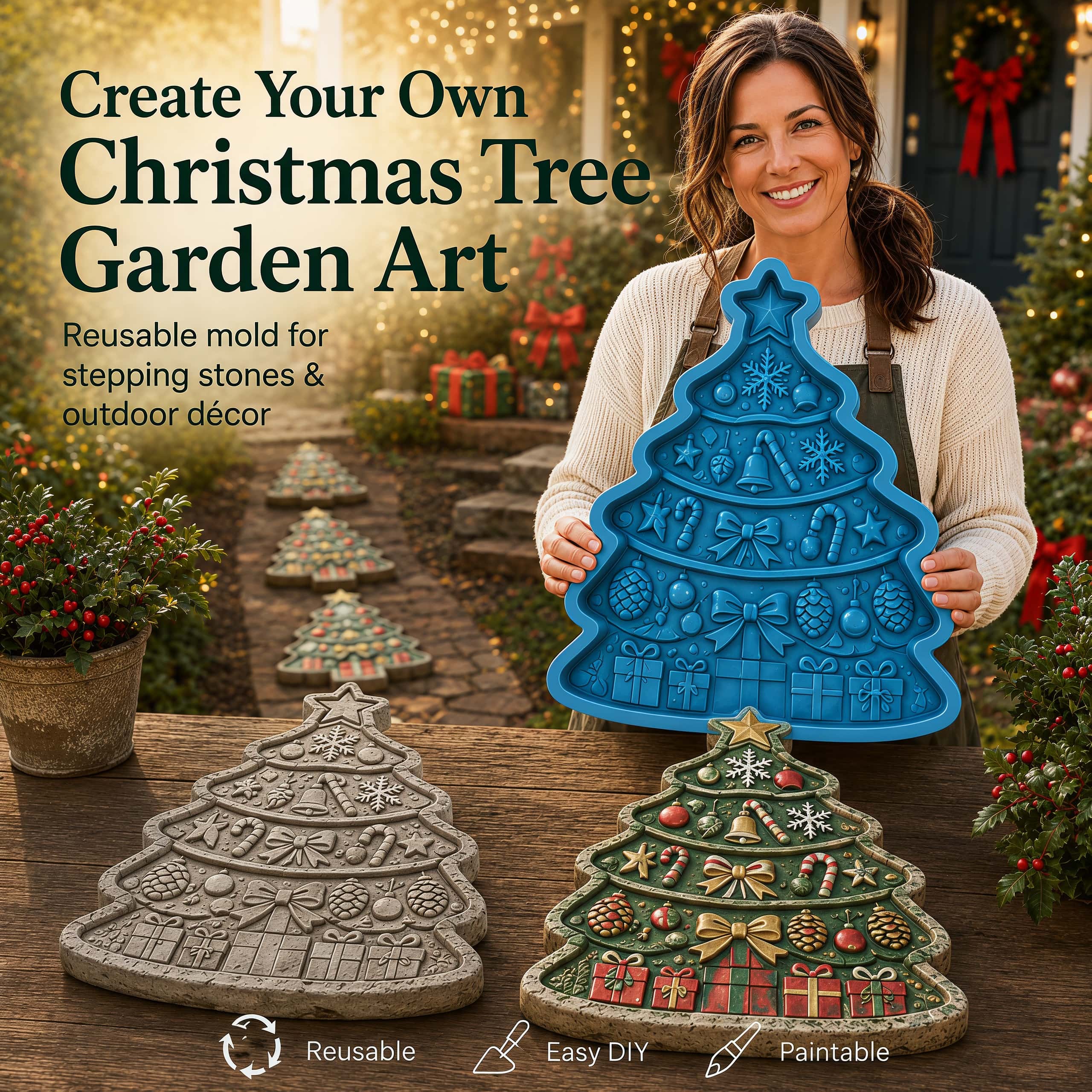 🌲 Reusable Christmas Theme Garden Art Mold – Make Your Garden Truly One of a Kind-HandPrint