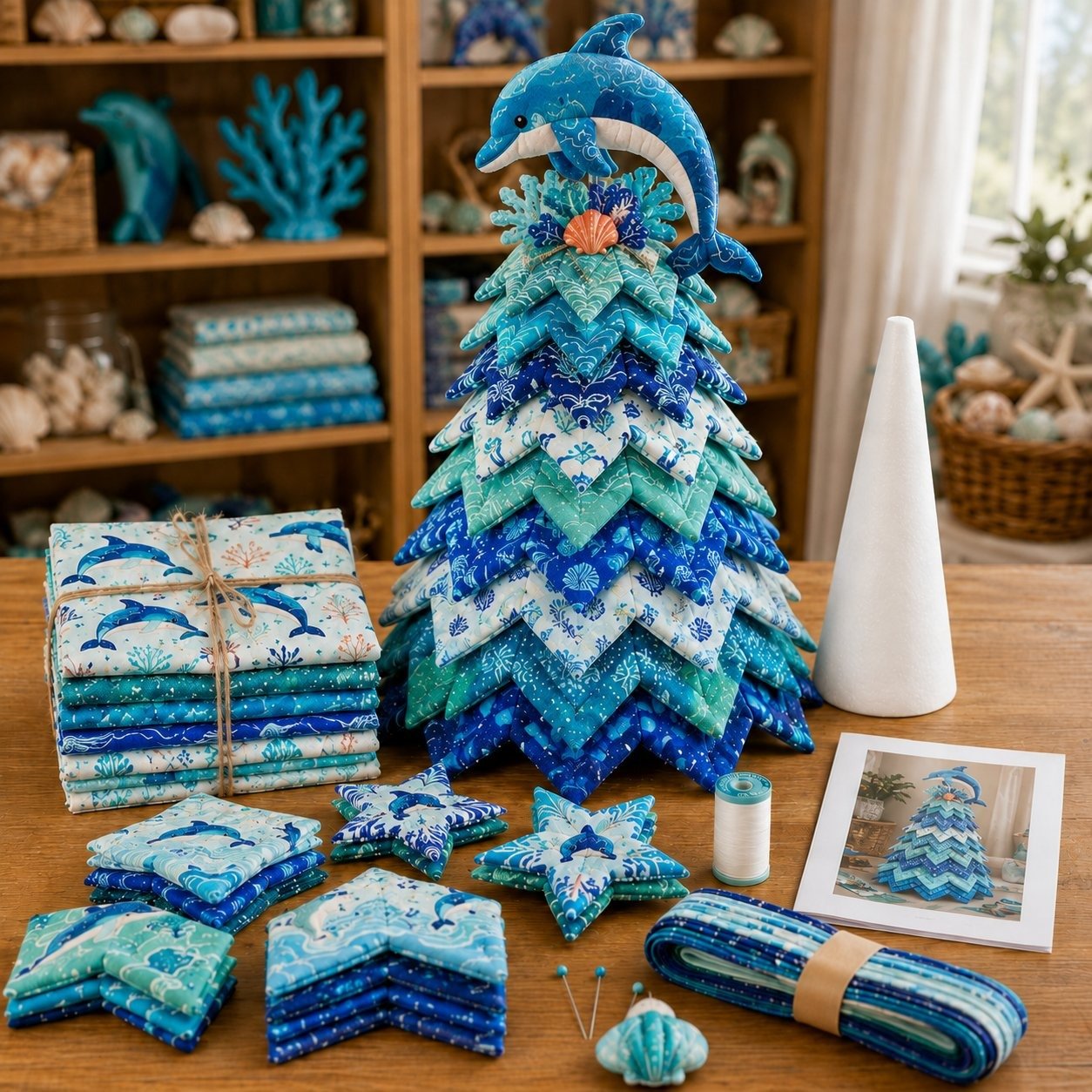 🌊 Ocean Dreams Layered Fabric Tree Craft Kit | Create a Freestanding Coastal Centerpiece with Coordinated Fabrics & Marine Topper 🐚✨-HandPrint