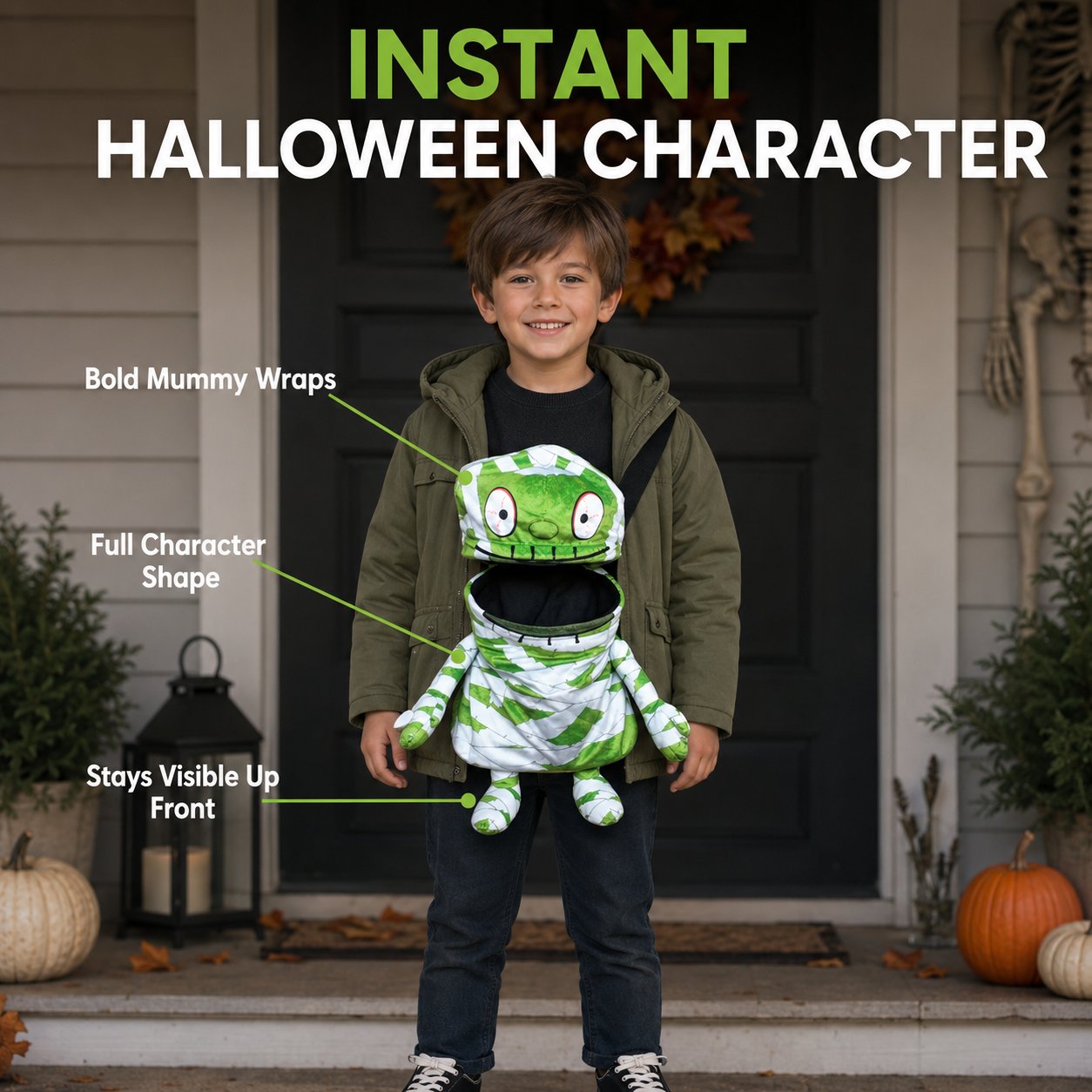 🧟🍬Hands-Free Musical Animated Mummy Children's Halloween Trick orTreat Bag with Wide-Open Mouth-HandPrint