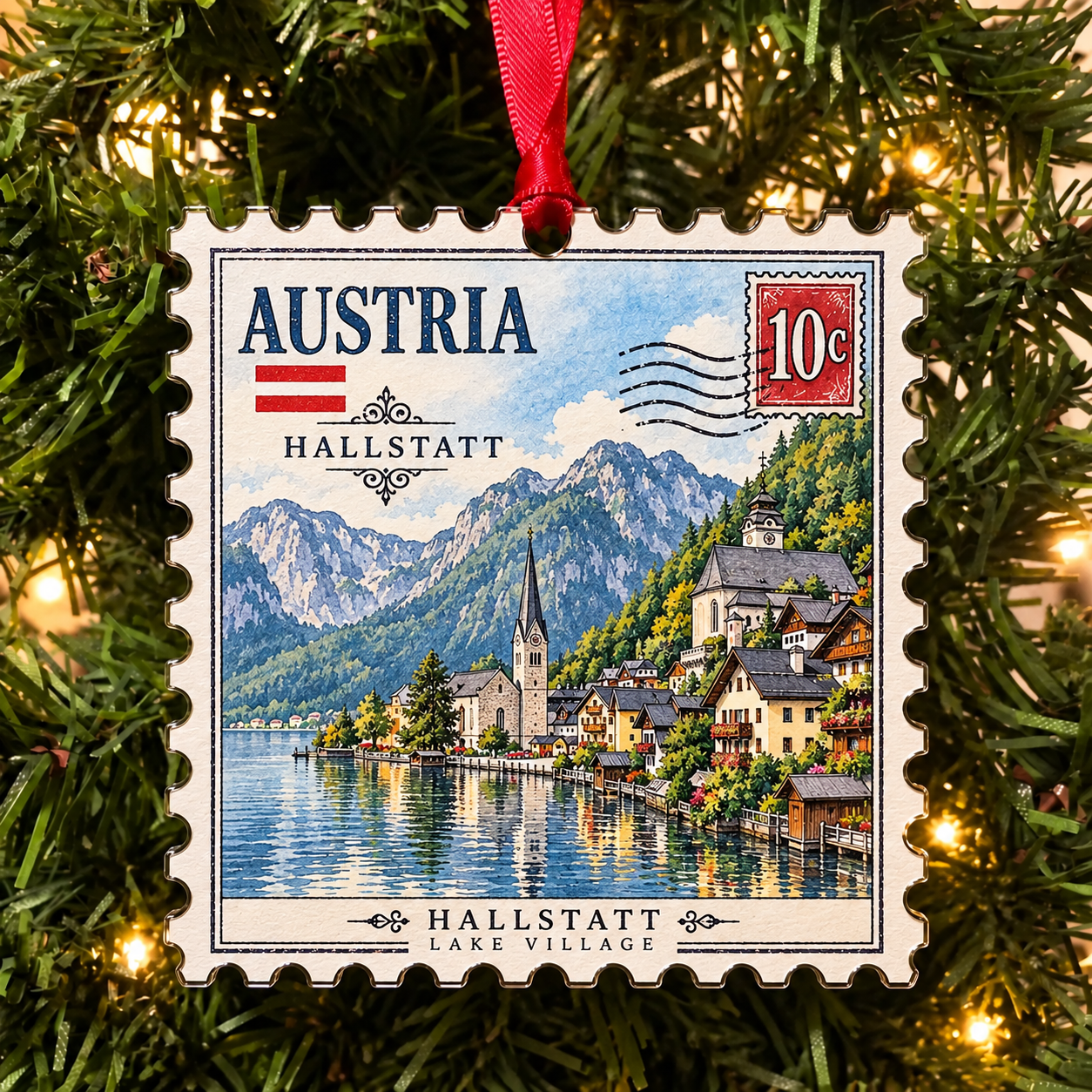 🌍 European Landmarks Stamp Christmas Ornament Collection-HandPrint