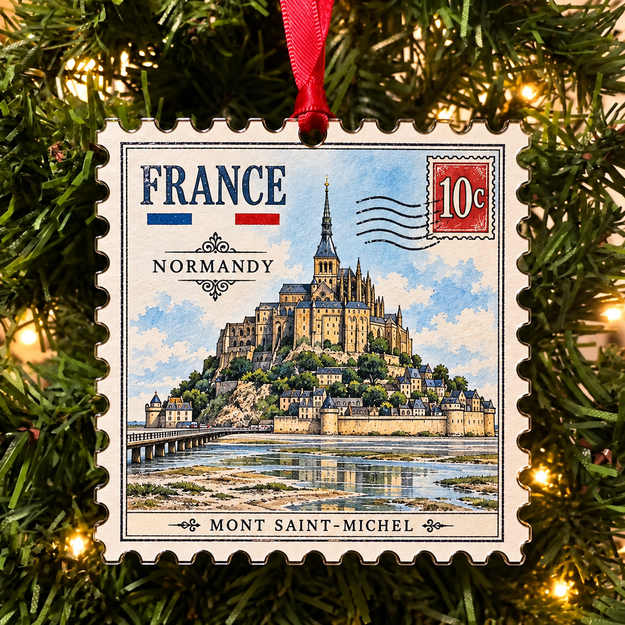 🌍 European Landmarks Stamp Christmas Ornament Collection-HandPrint