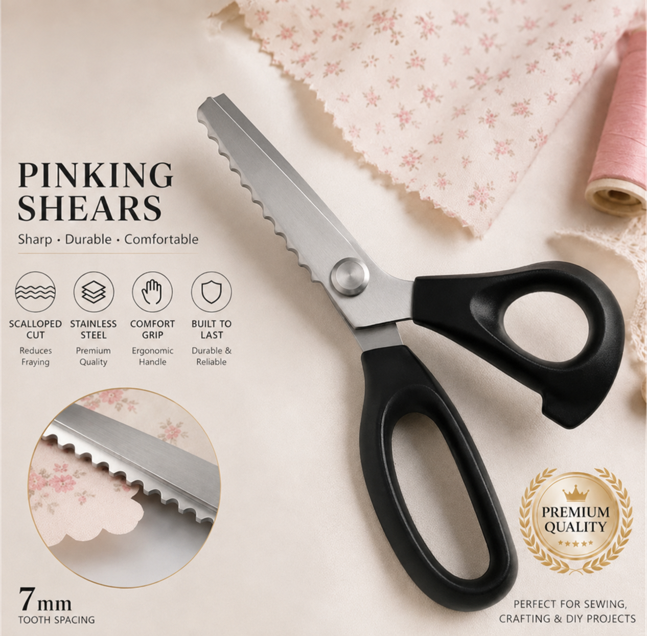 ✂️9.1" Professional Stainless Steel Pinking Shears-✨Sharp Zigzag Edge Fray-Free Scissors for Sewing & DIY Crafts-HandPrint