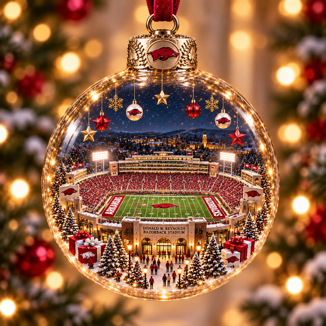 🏈 Game Day Glow – Light-Up Football Stadium Christmas Ornament-HandPrint