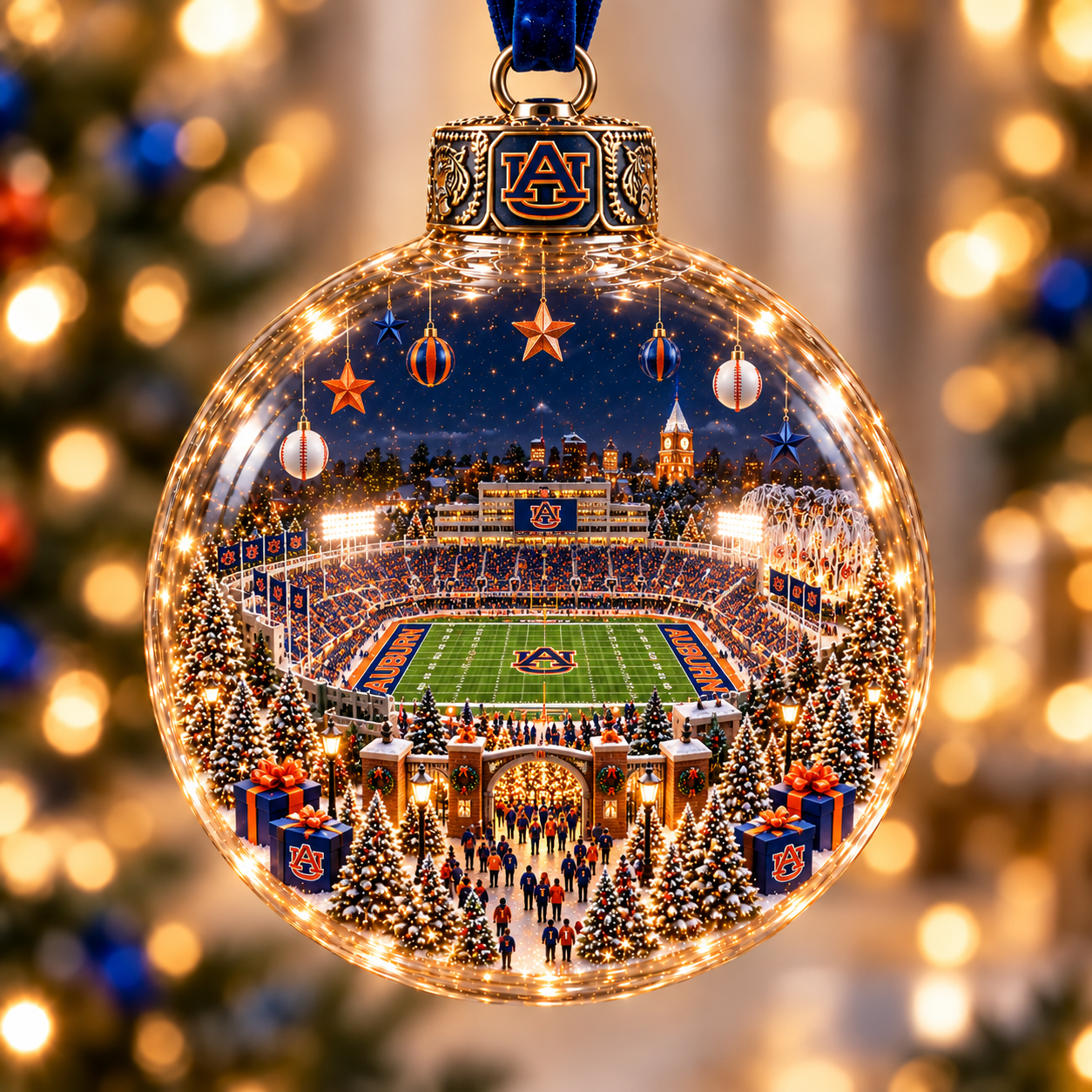 🏈 Game Day Glow – Light-Up Football Stadium Christmas Ornament-HandPrint