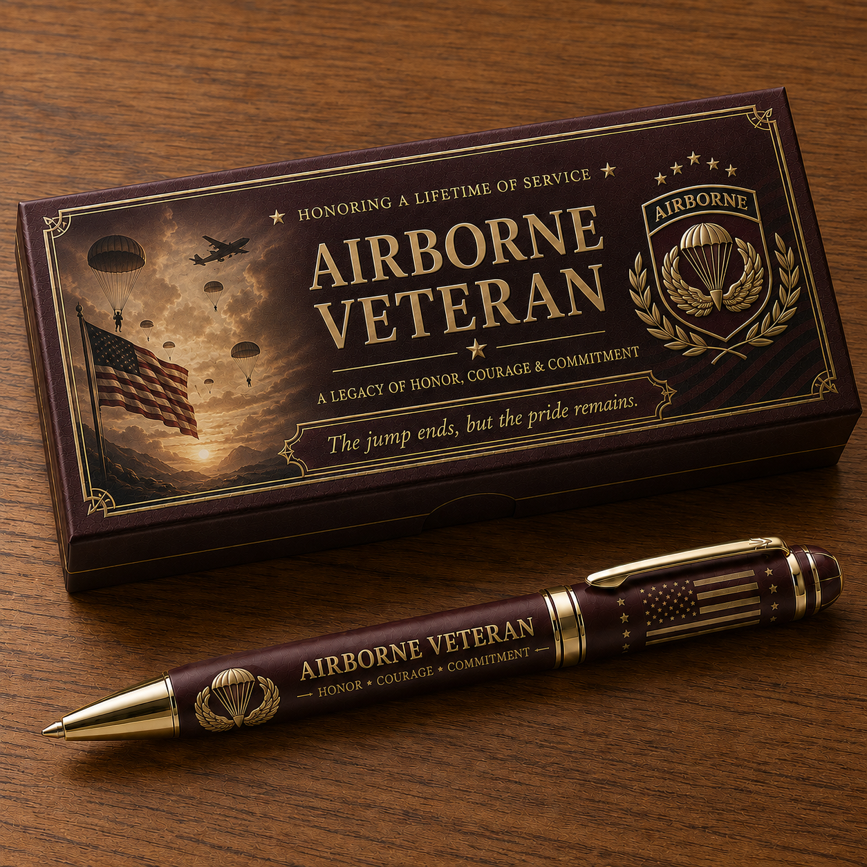 🪂 Airborne Veteran Honor & Courage Pen - Includes 3 Bonus Ink Refills-HandPrint