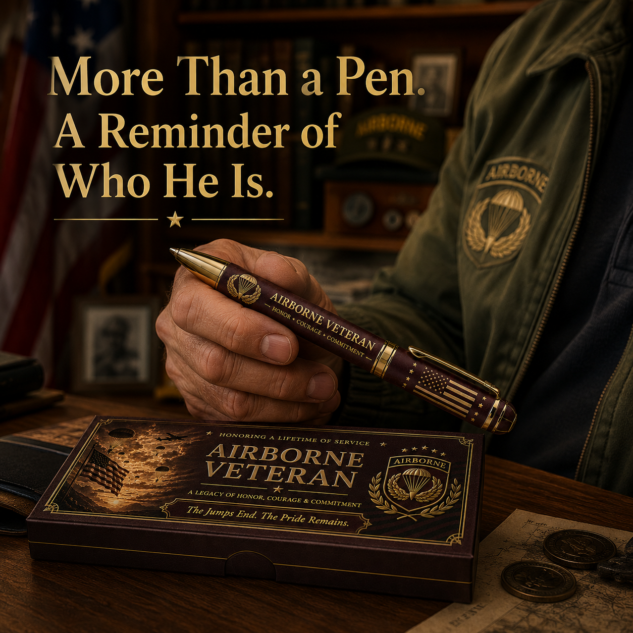 🪂 Airborne Veteran Honor & Courage Pen - Includes 3 Bonus Ink Refills-HandPrint