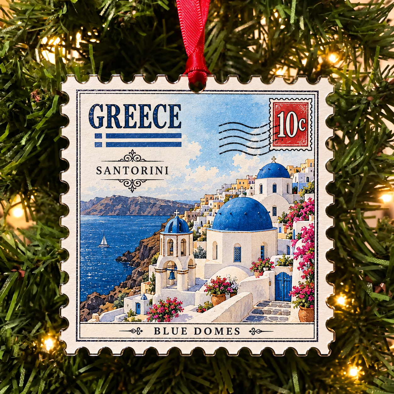 🌍 European Landmarks Stamp Christmas Ornament Collection-HandPrint