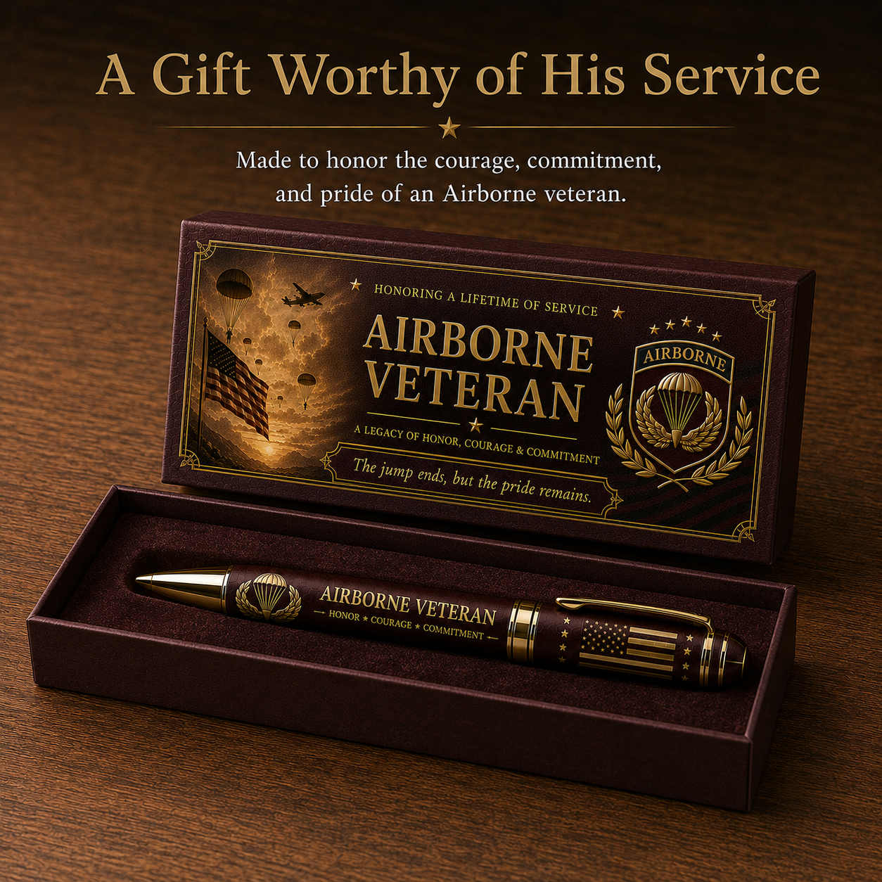 🪂 Airborne Veteran Honor & Courage Pen - Includes 3 Bonus Ink Refills-HandPrint