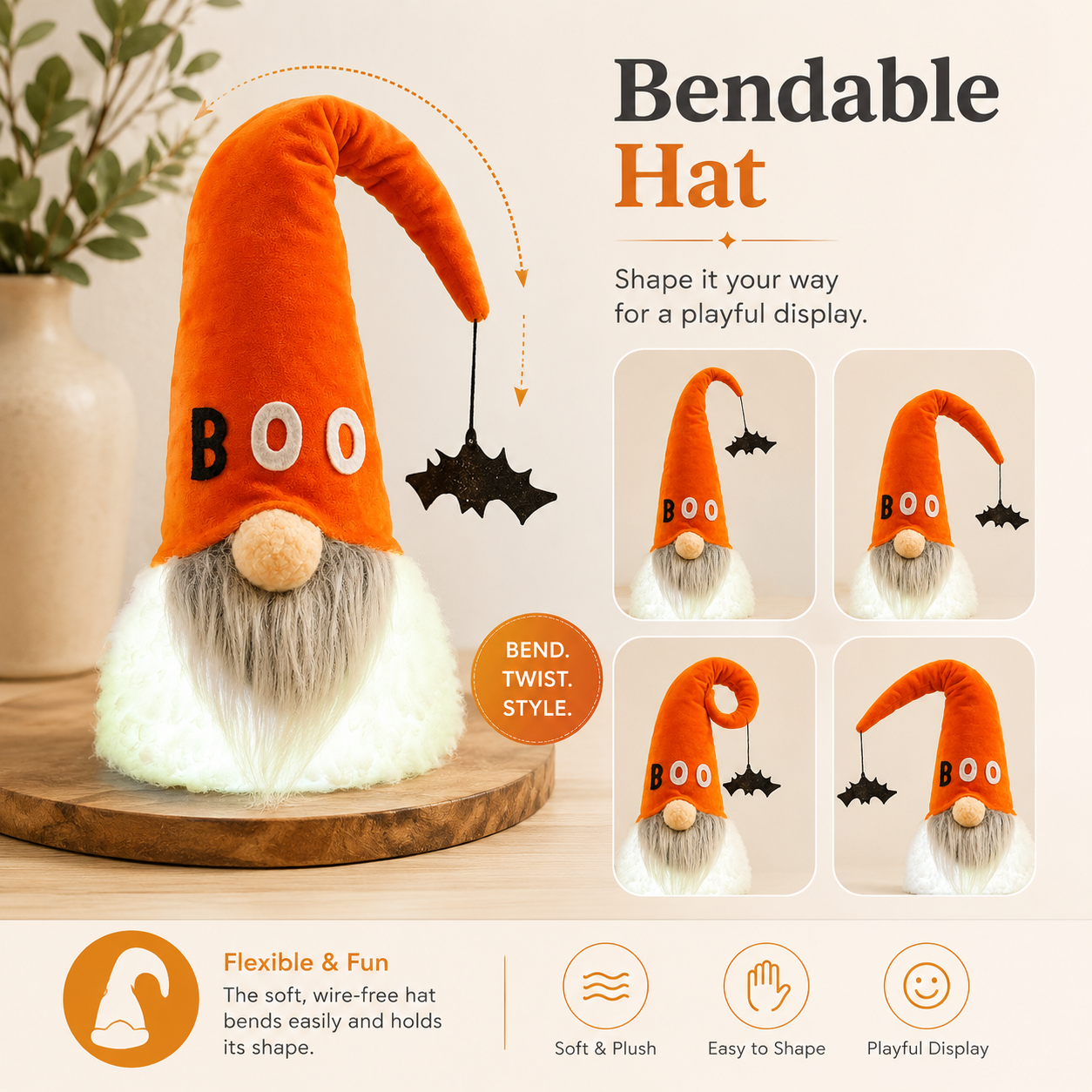 Halloween Style Cute Light-Up Gnome Decor-HandPrint