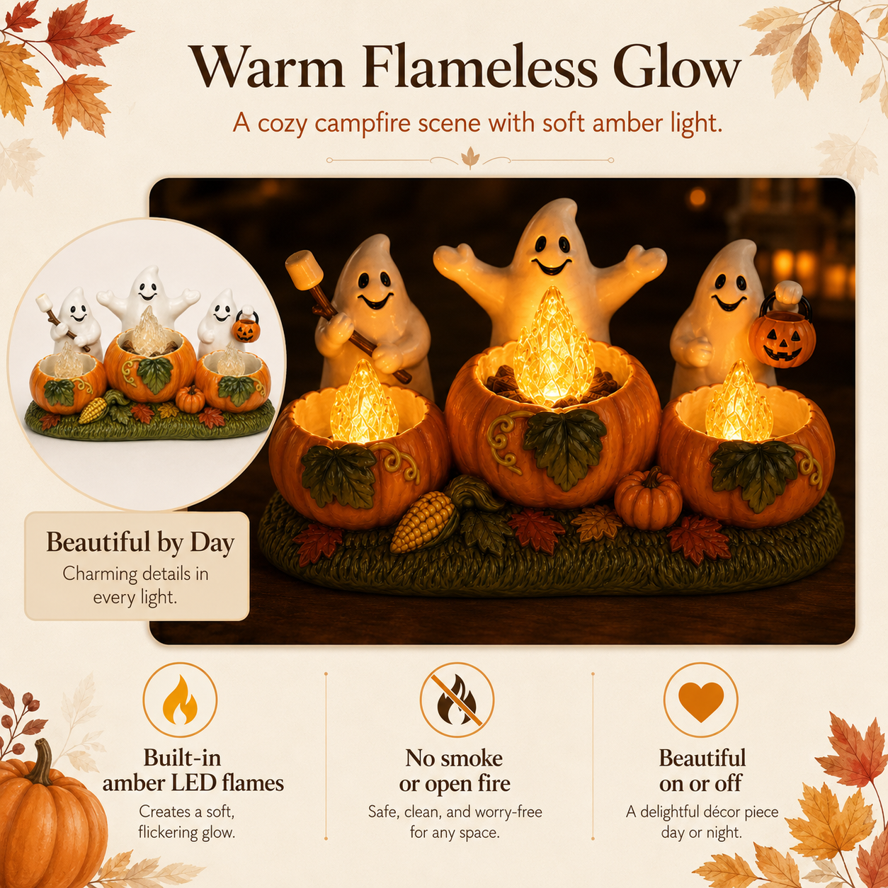 Lighted Ghost Pumpkin Campfire Decoration-HandPrint