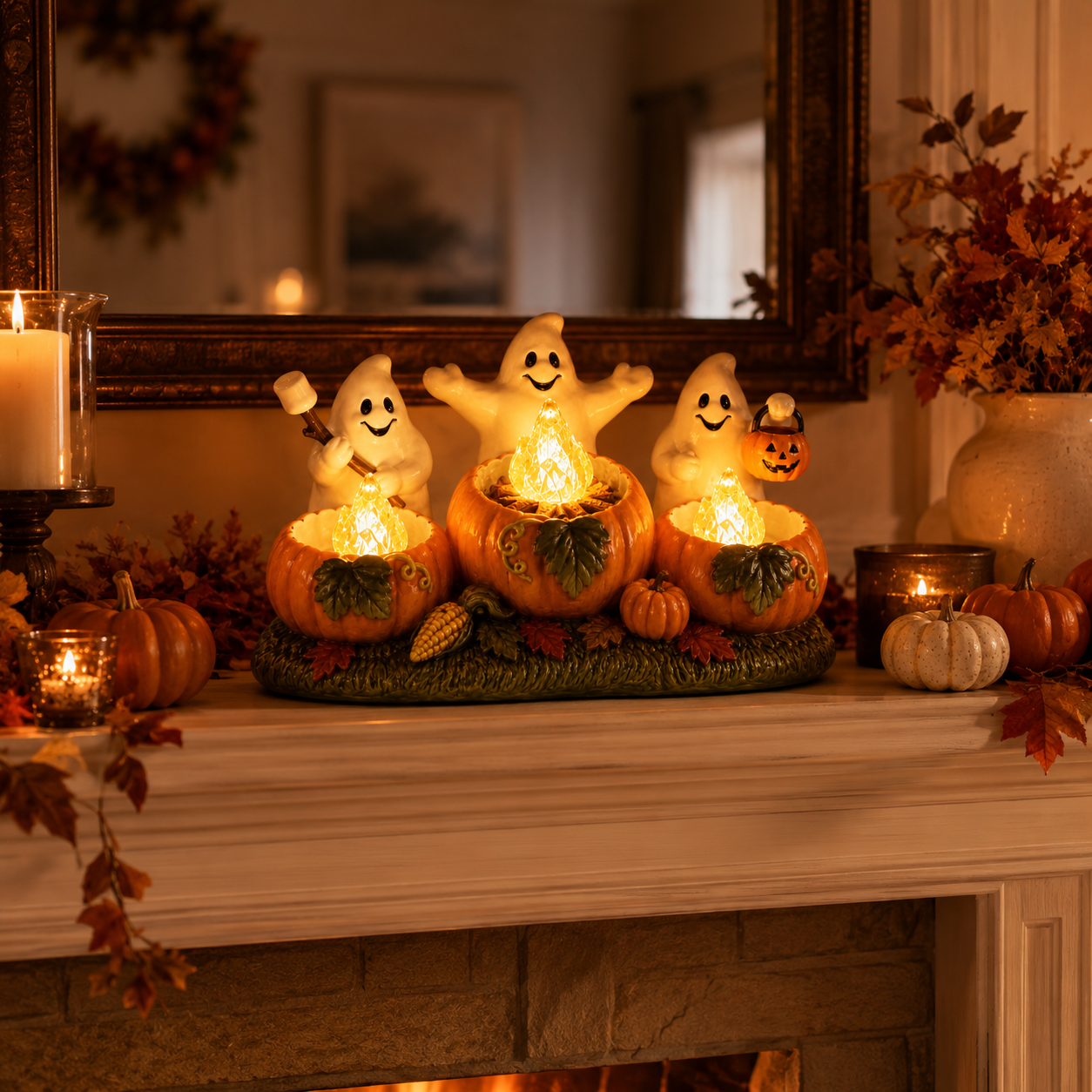 Lighted Ghost Pumpkin Campfire Decoration-HandPrint