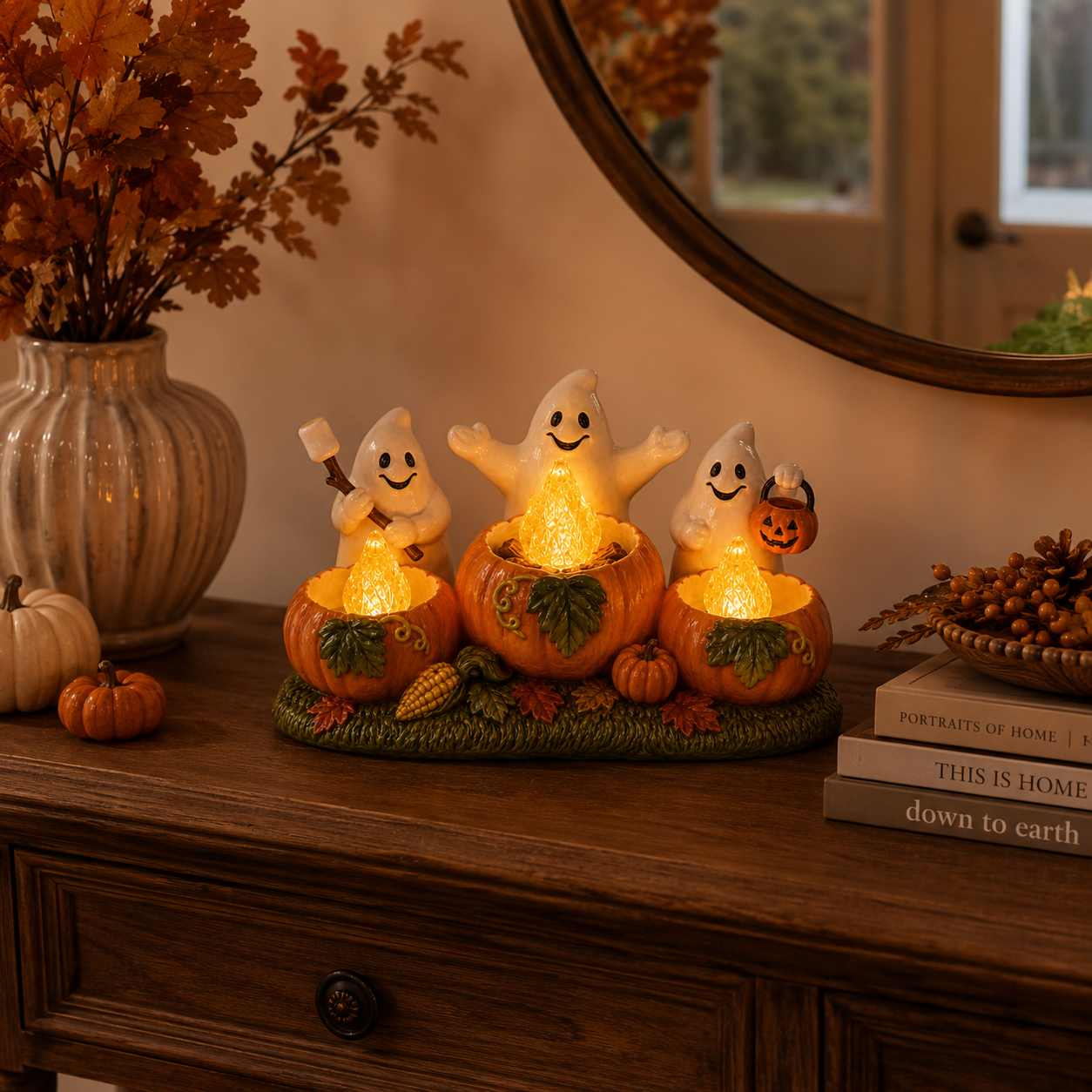 Lighted Ghost Pumpkin Campfire Decoration-HandPrint