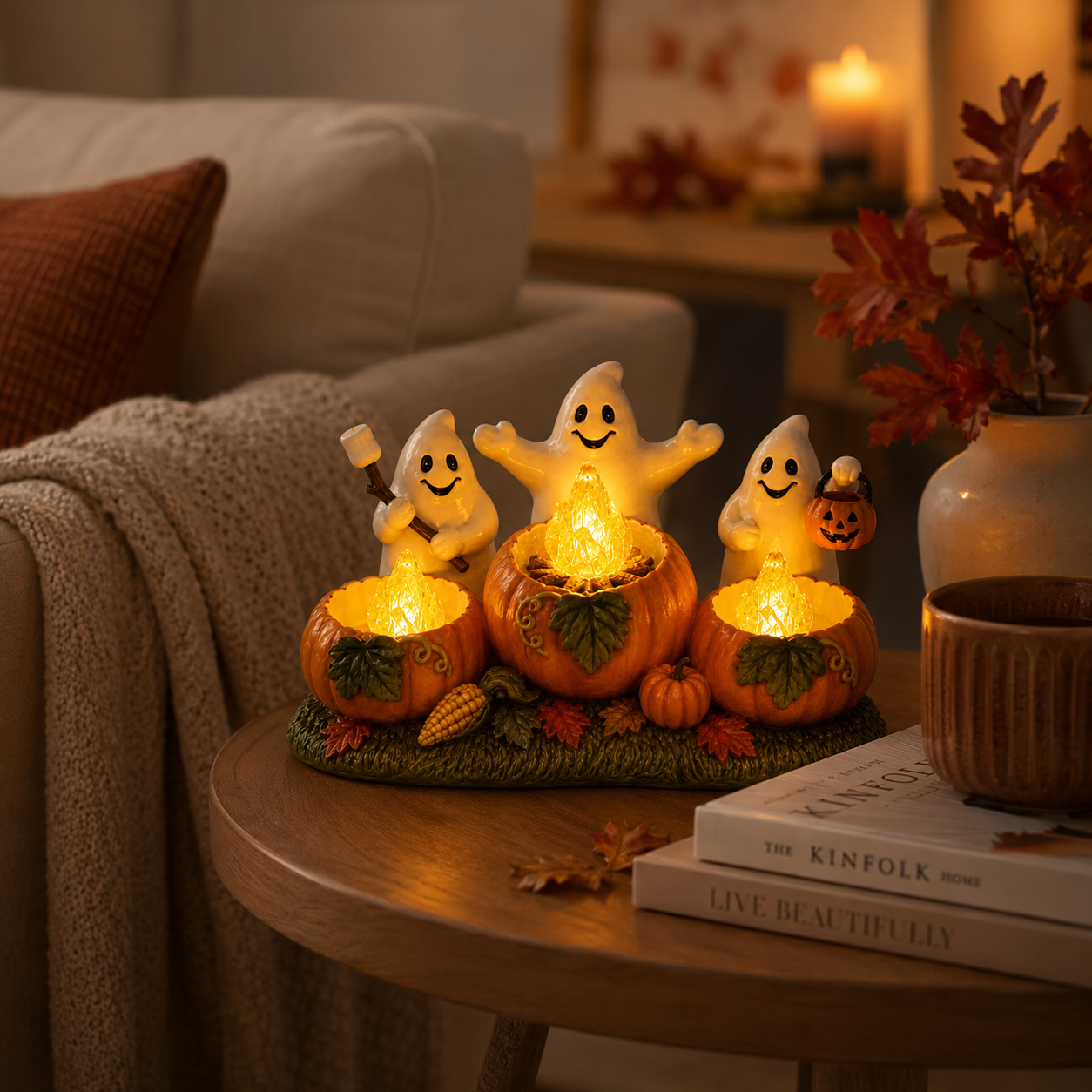 Lighted Ghost Pumpkin Campfire Decoration-HandPrint