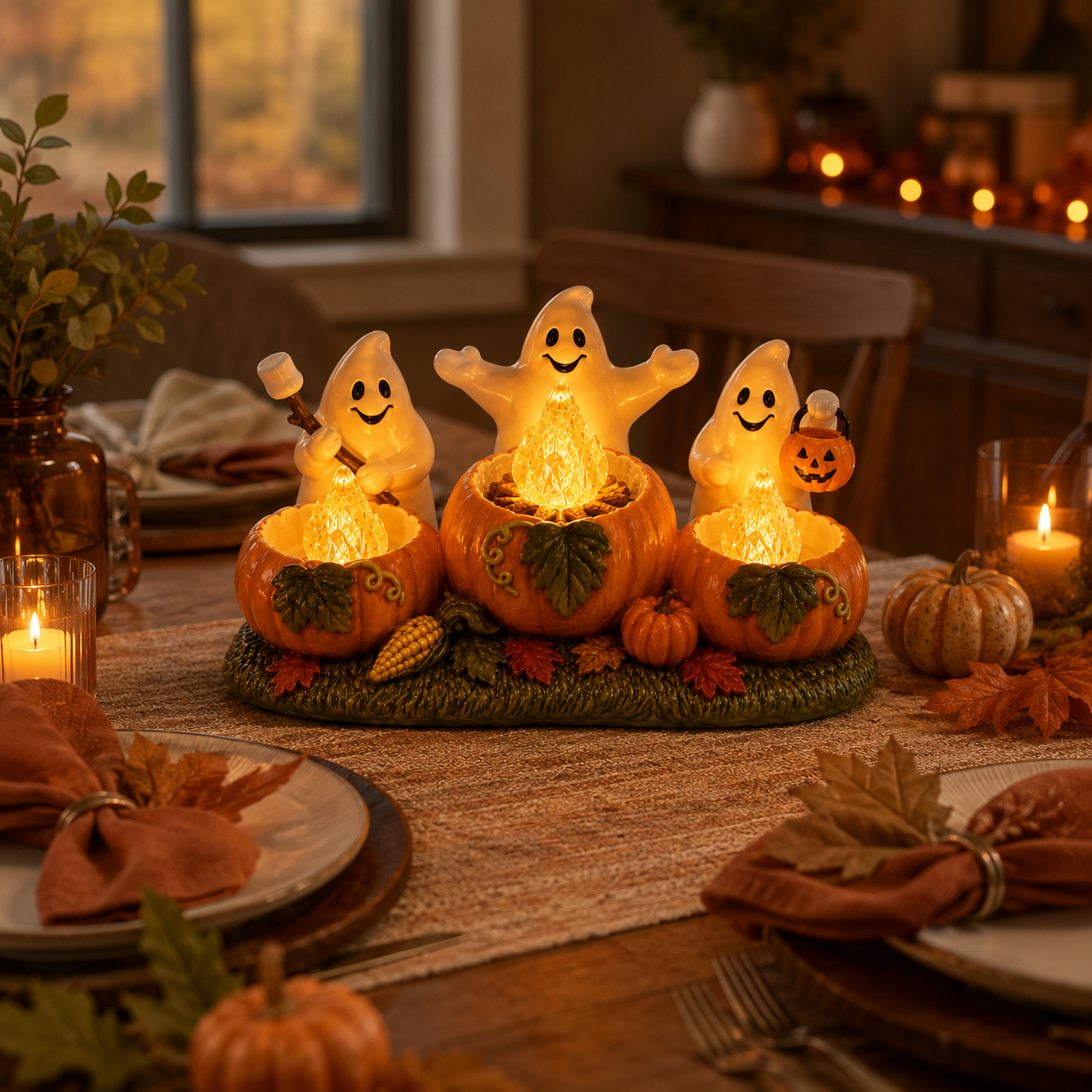 Lighted Ghost Pumpkin Campfire Decoration-HandPrint