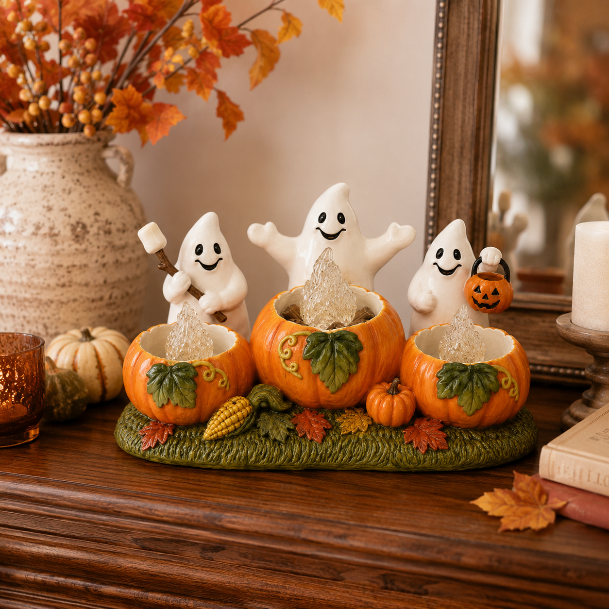 Lighted Ghost Pumpkin Campfire Decoration-HandPrint