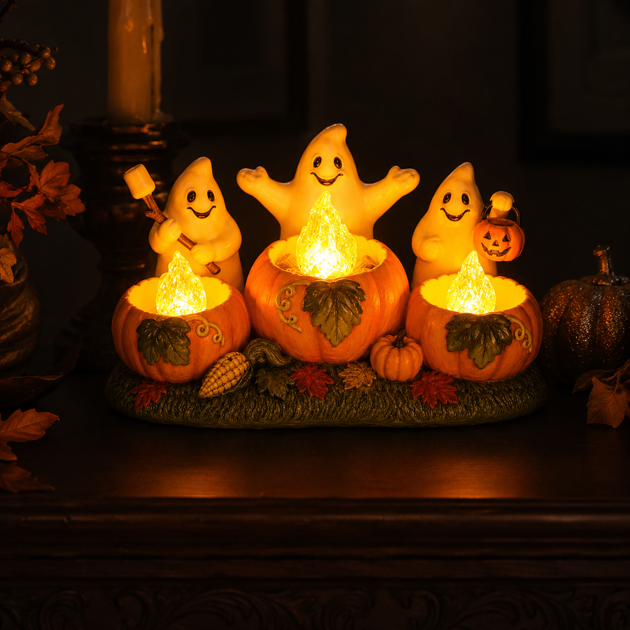 Lighted Ghost Pumpkin Campfire Decoration-HandPrint