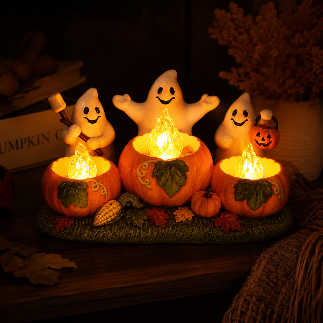 Lighted Ghost Pumpkin Campfire Decoration-HandPrint