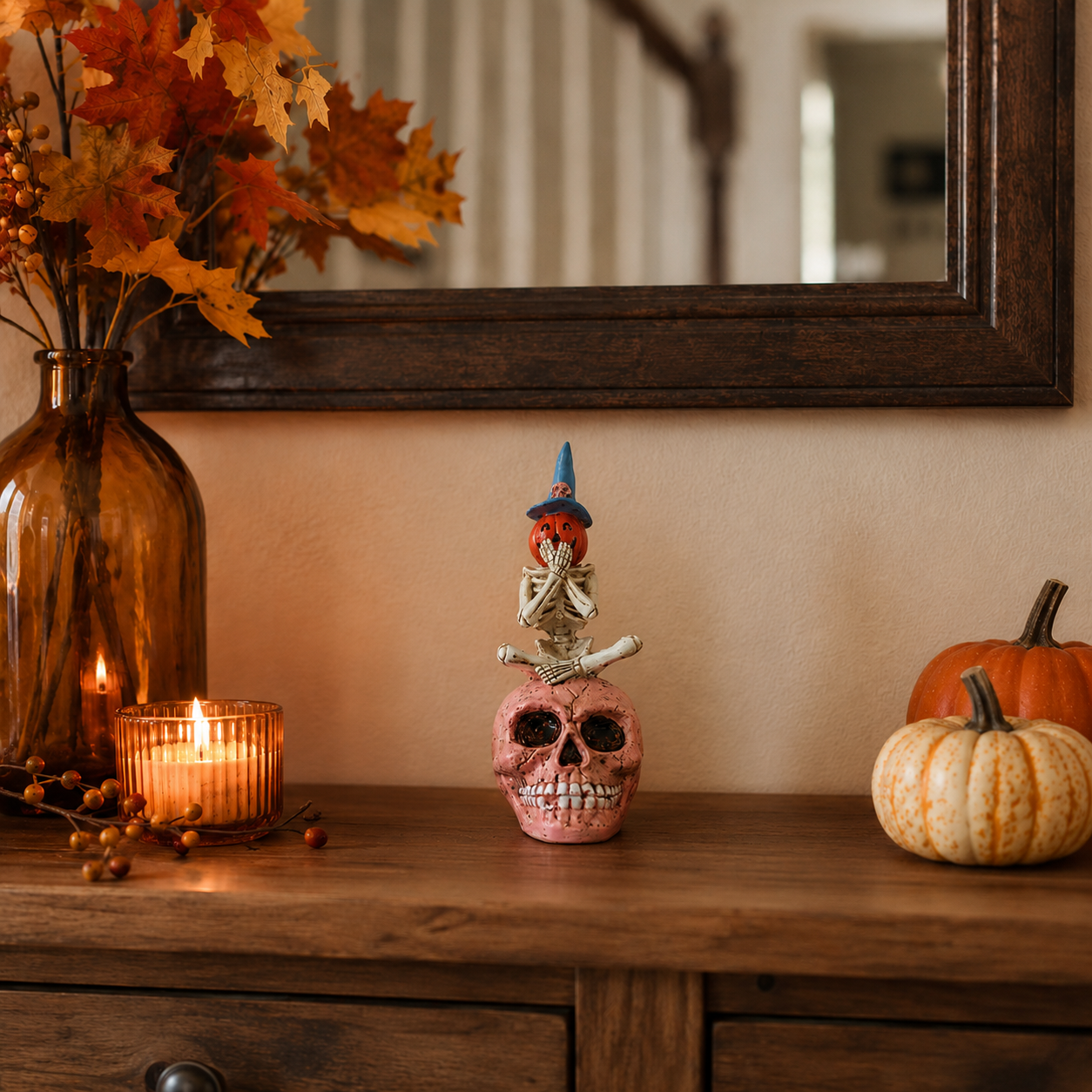 See No Evil, Hear No Evil, Speak No Evil Pumpkin Skeleton Figurine-HandPrint